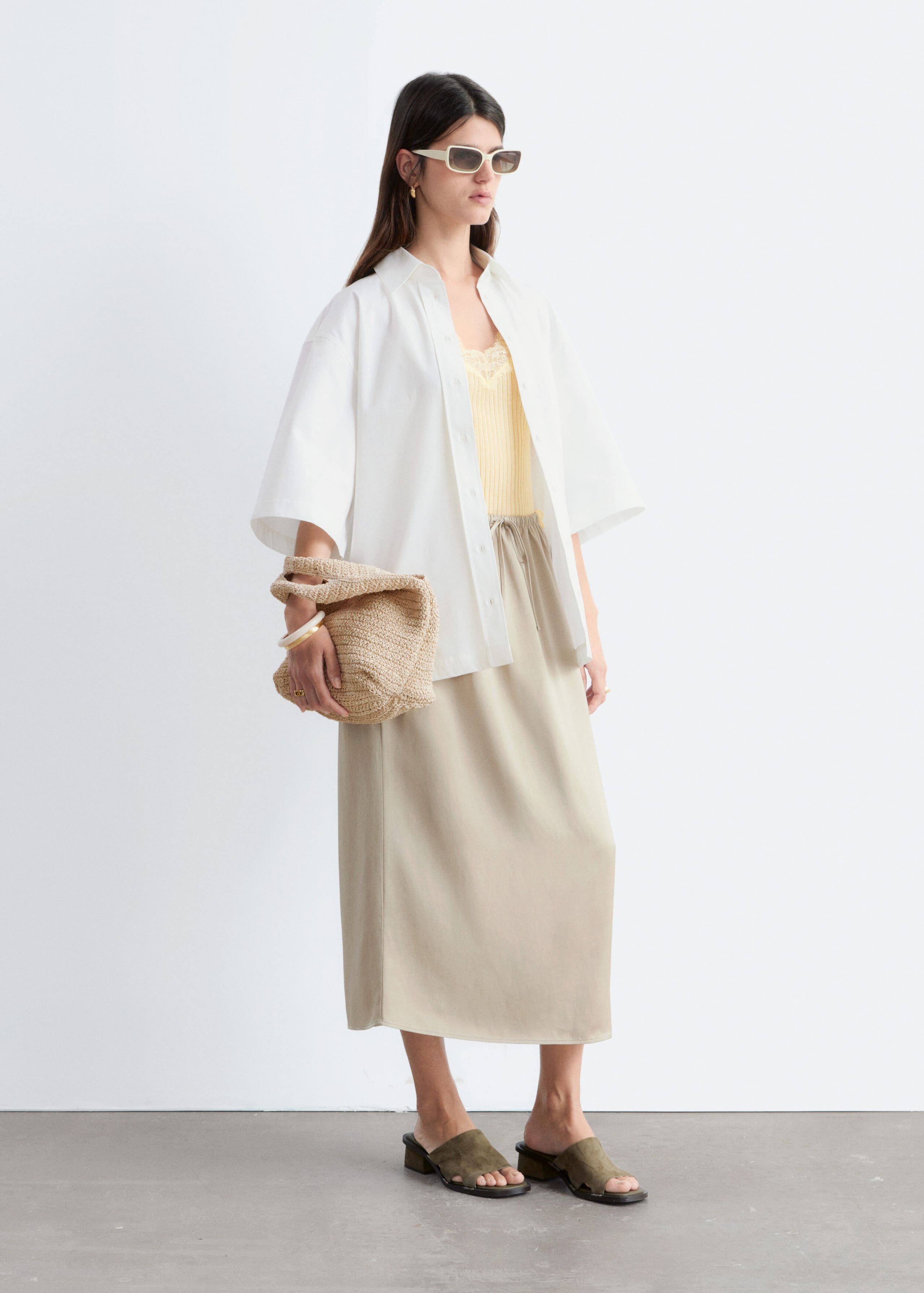 Image of Drawstring Midi Skirt