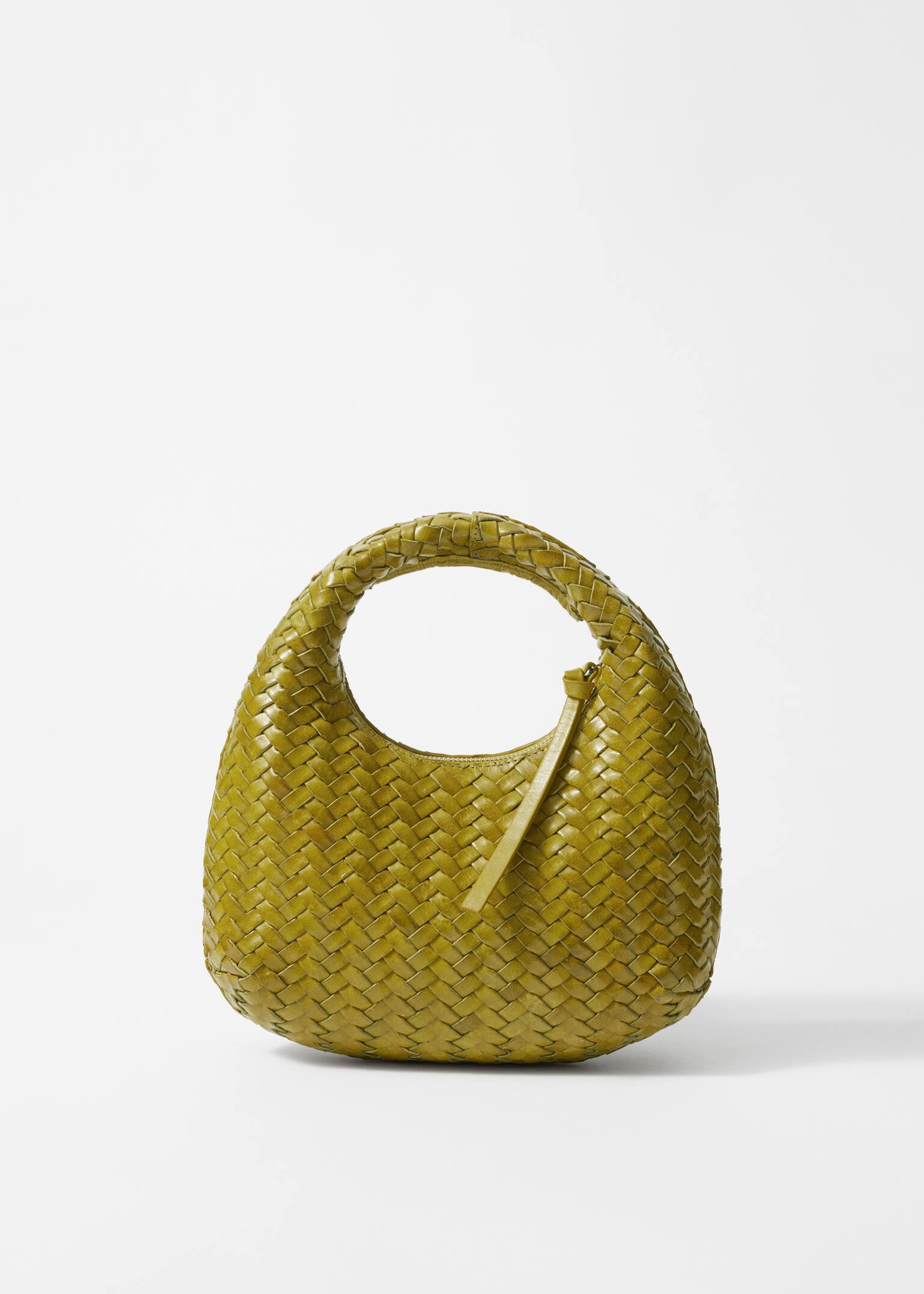 Bolso pequeño de piel trenzada - Verde oliva/Amarillo