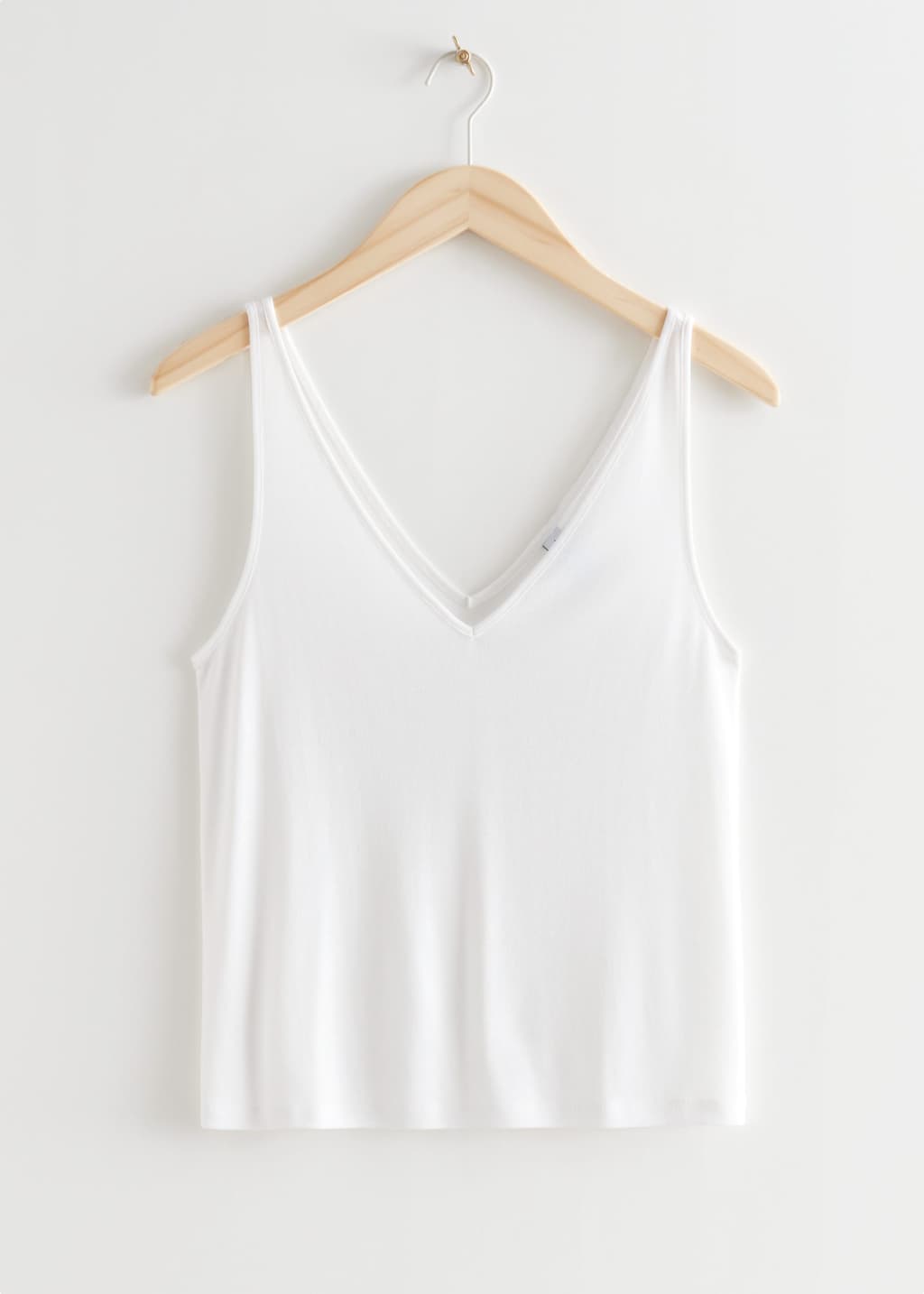 Ribbed VNeck Top - White - Natura morta
