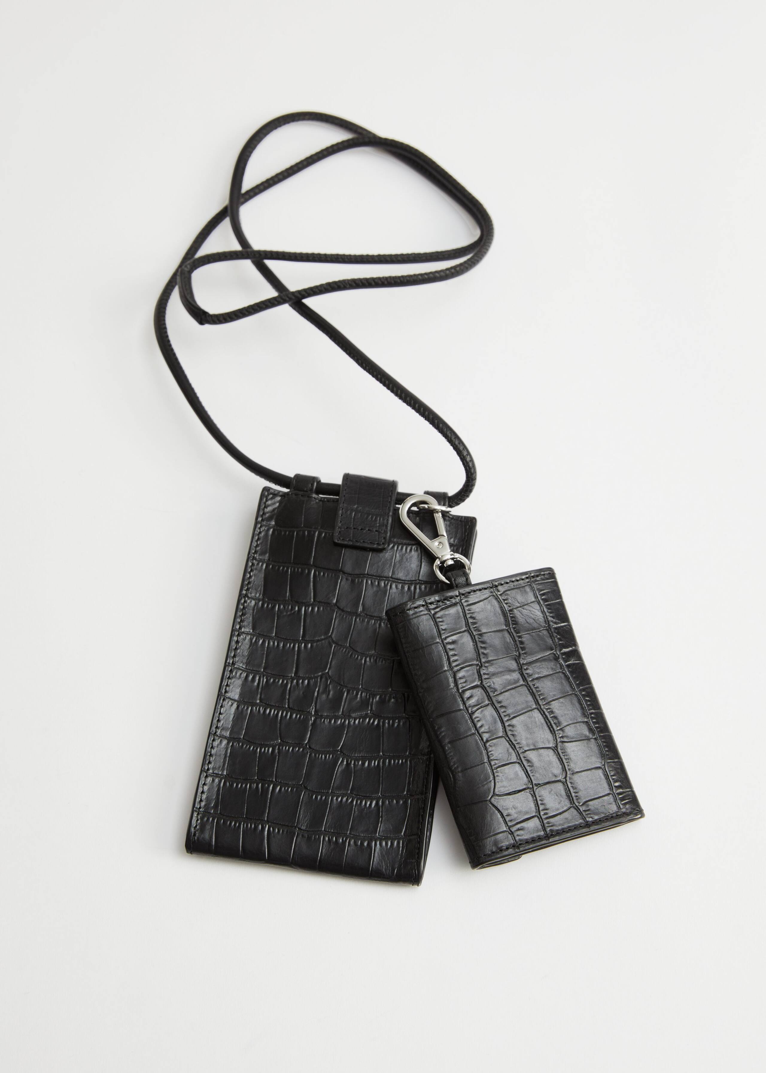 Croc Embossed Leather Neck Wallet - Blue - Bodegón