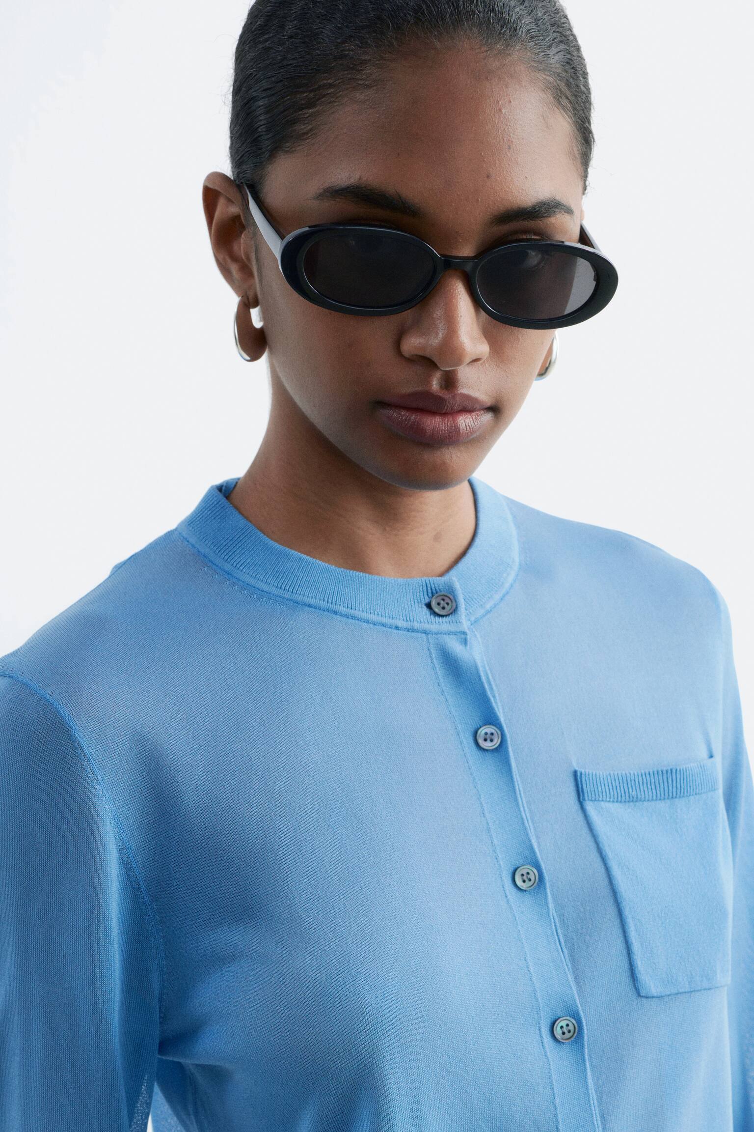 Cardigan i sidenblandning - Blå - 3