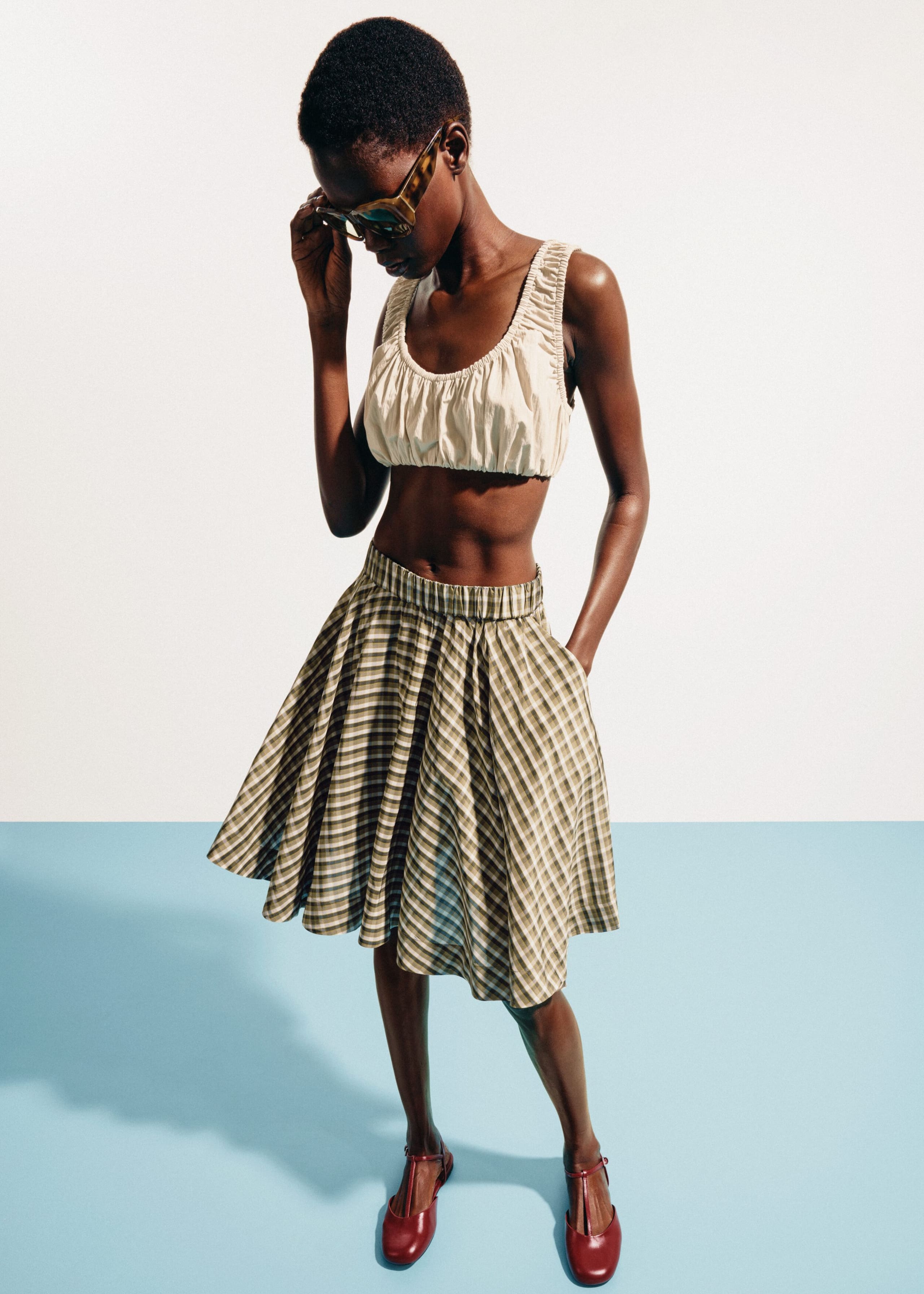Falda de corte relajado - Verde/Cuadros - Lookbook