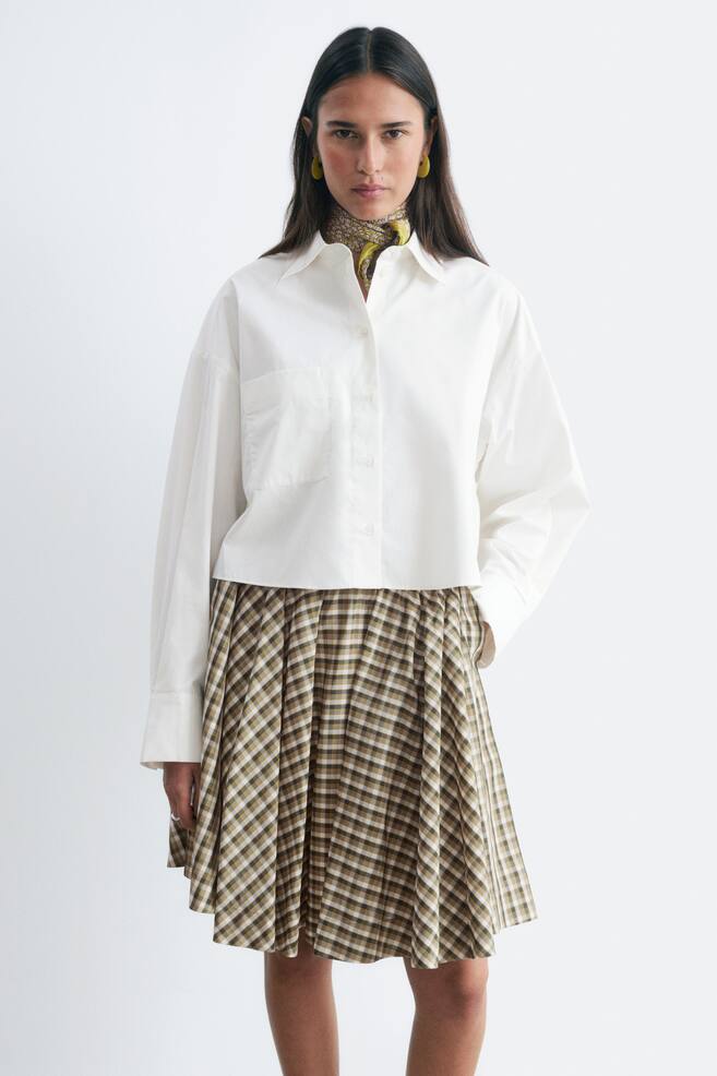 Camisa recortada en sarga de algodón - Blanco/Azul/rayas - 1