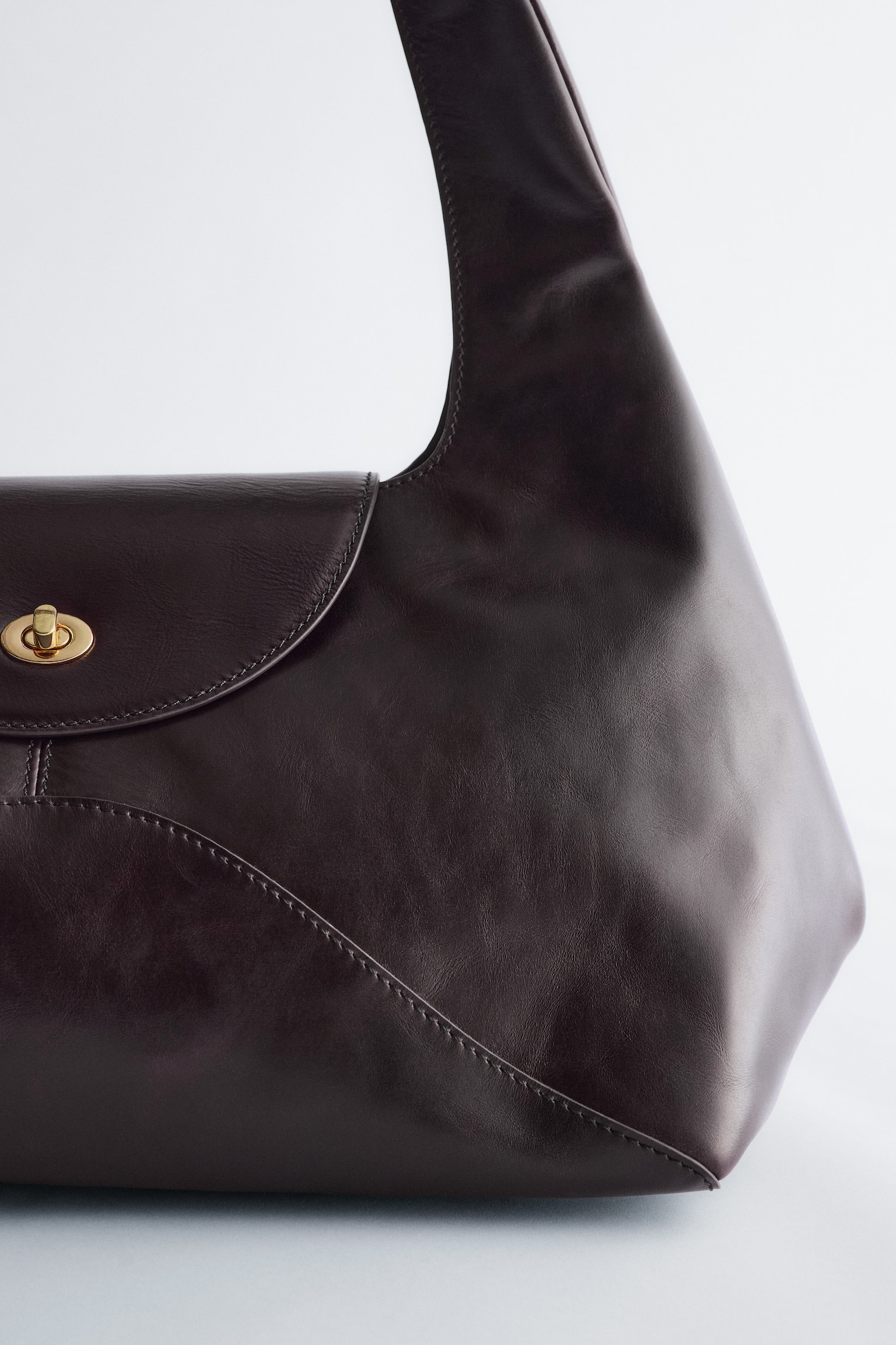 Borsa a spalla curva in pelle scamosciata - Pelle marrone scuro/Pelle scamosciata verde kaki - 3