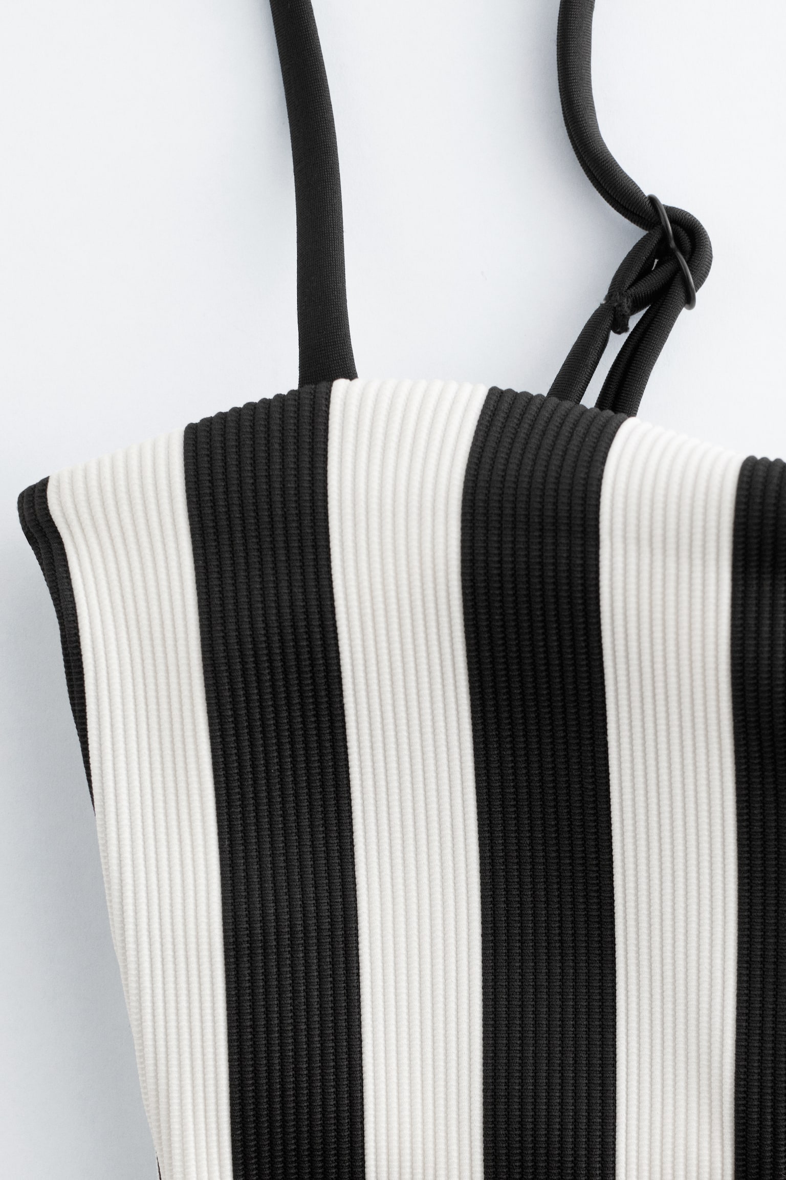 Square-Neck Striped Swimsuit - Black/White - 2