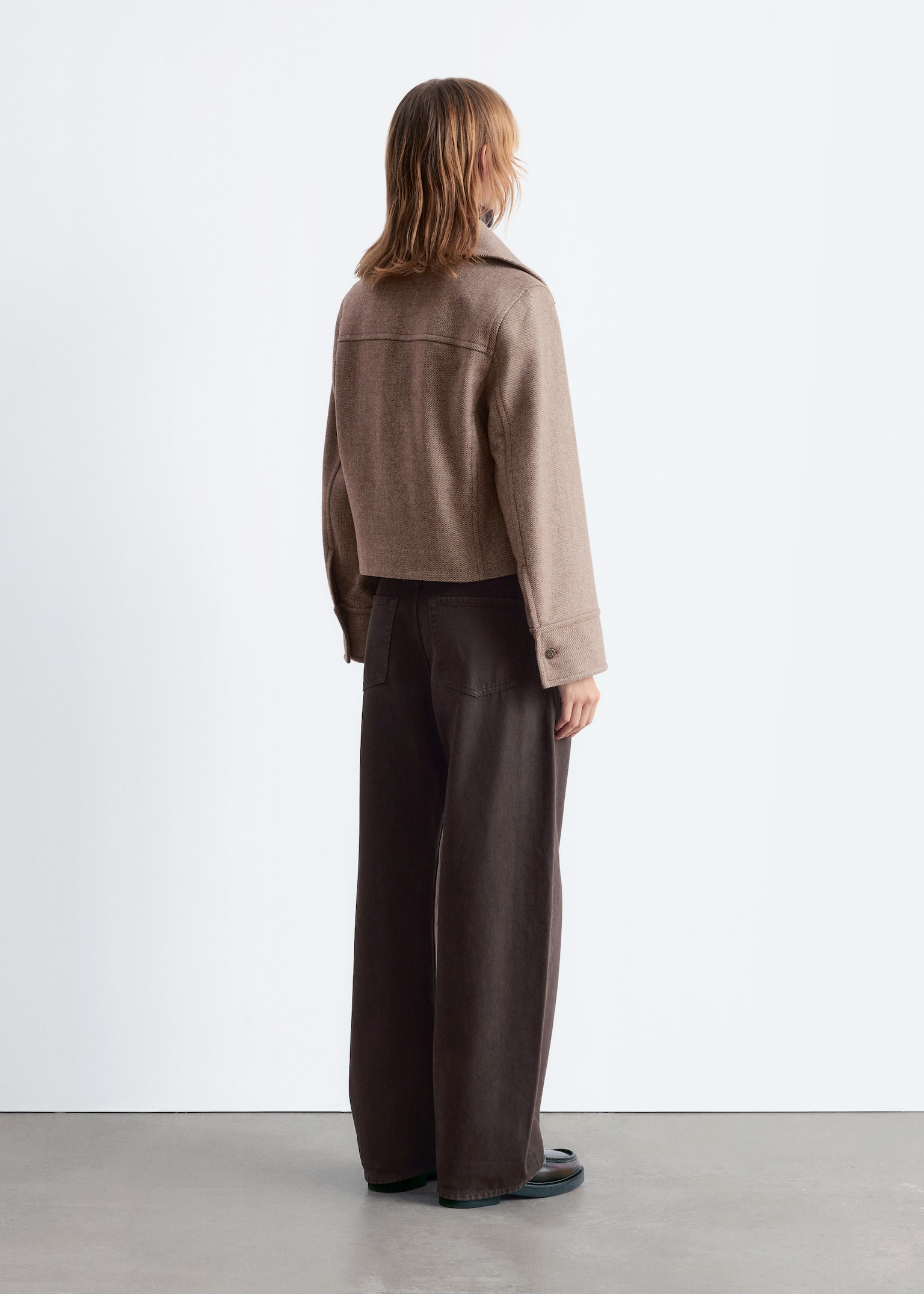 Cropped Wool Jacket - Light Brown - 5