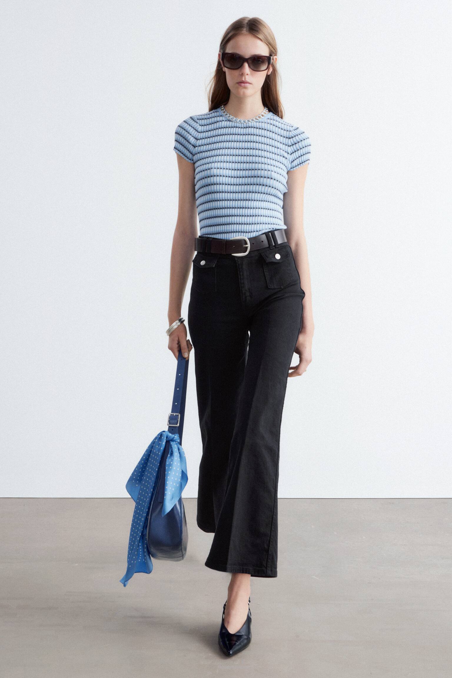 Vaqueros acampanados con pliegues marcados - Negro/Azul medio lavado - 10