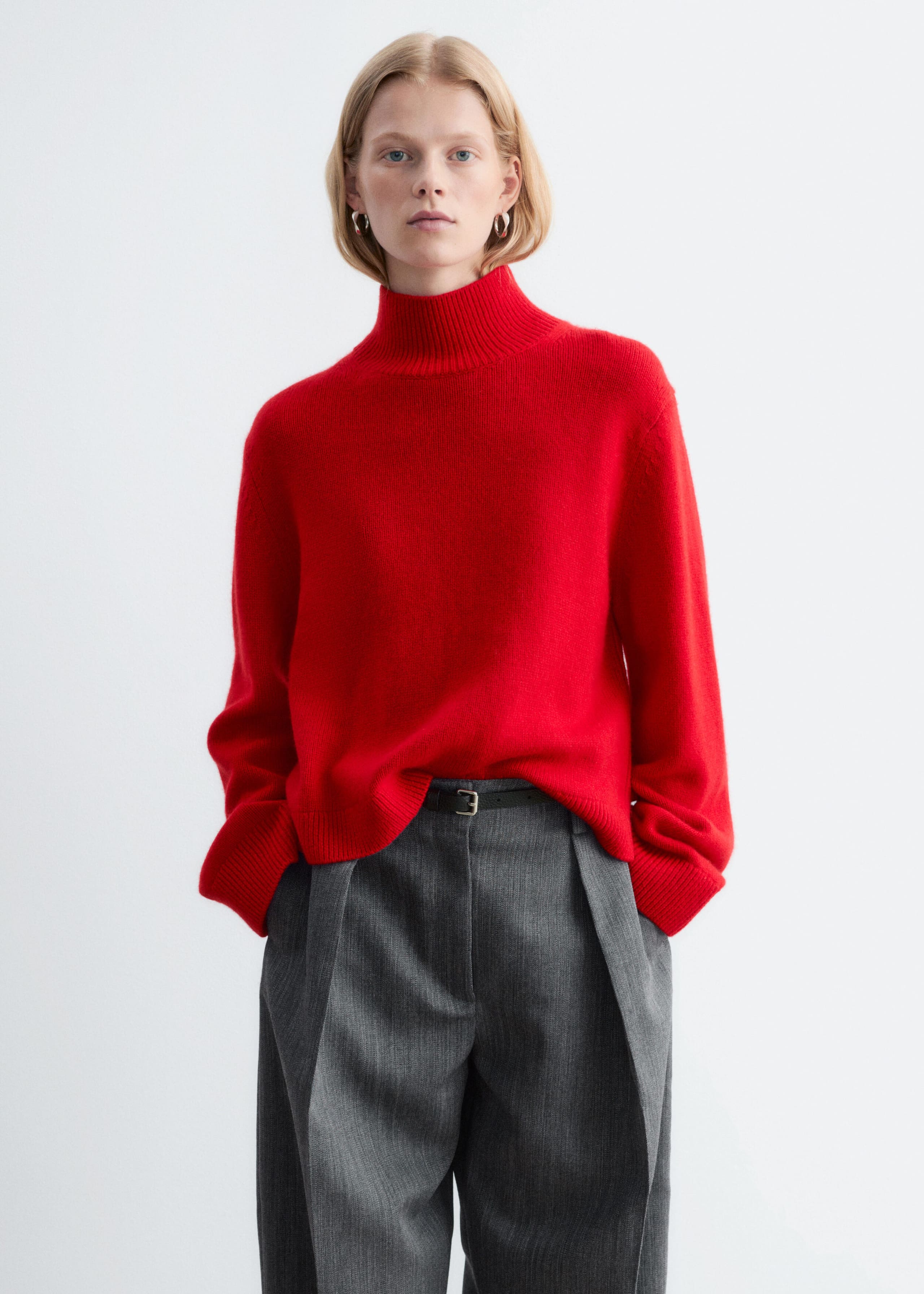 Wool-Cashmere Mock Neck Jumper - Red - Lookbook