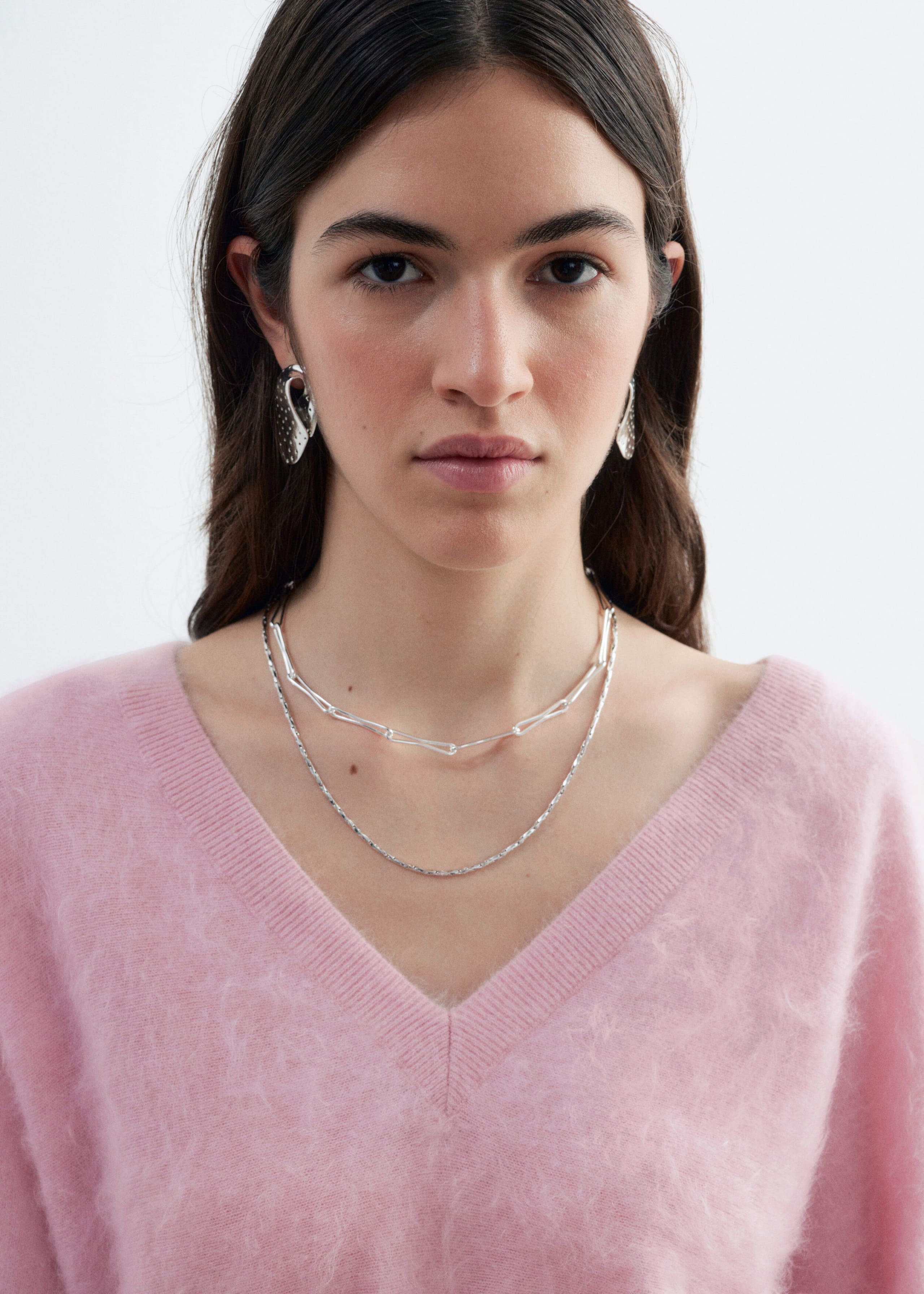 Brushed Cashmere V-Neck Jumper - Pink - Still Life