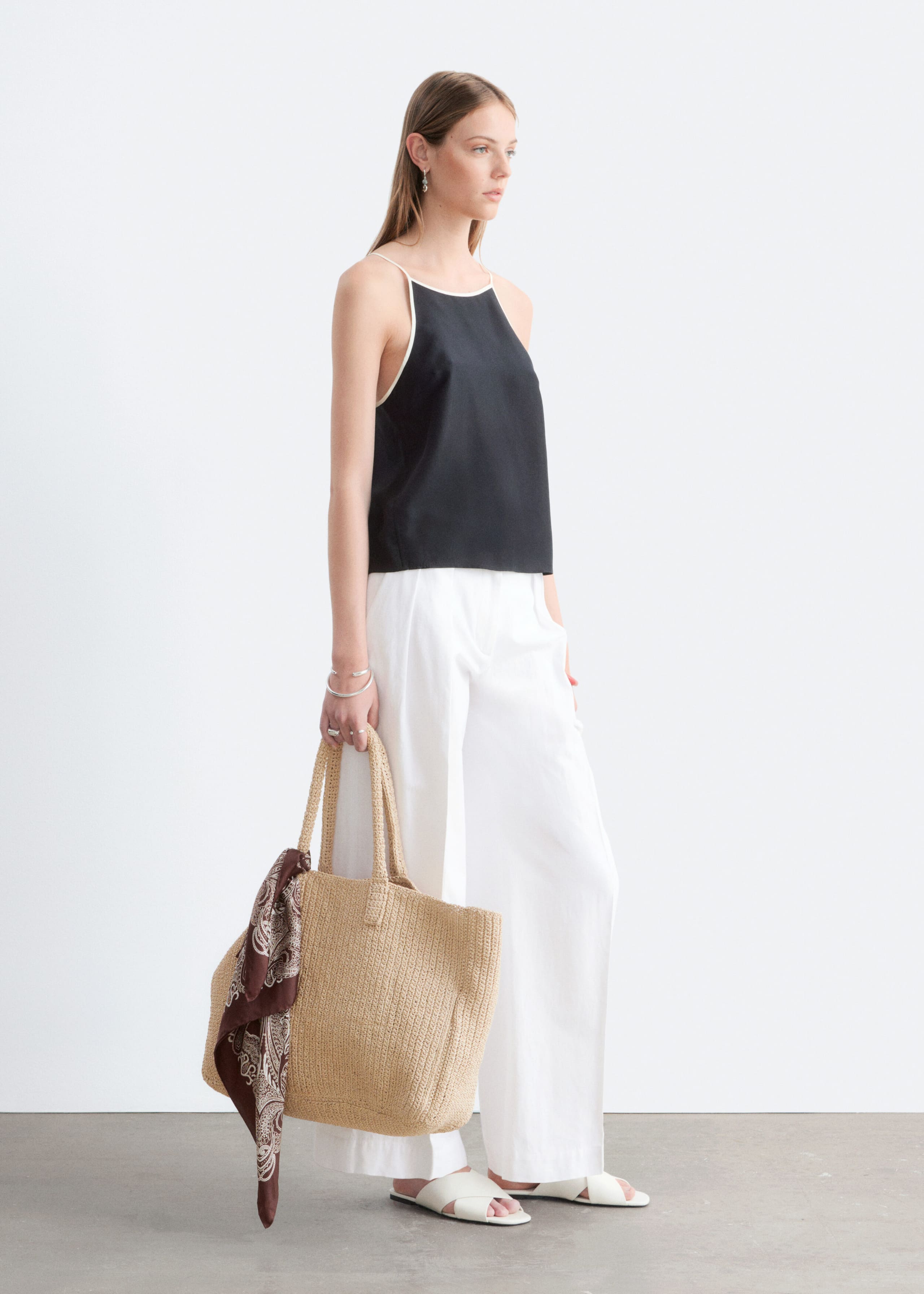 Image of Contrast Binding Silk Top