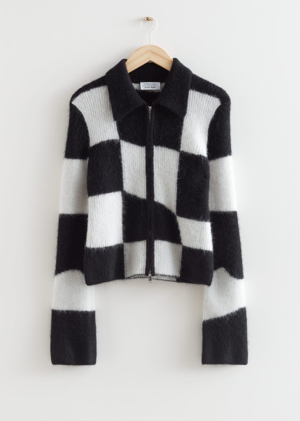 Knitted Zip Cardigan - Black/White Checks - Still Life