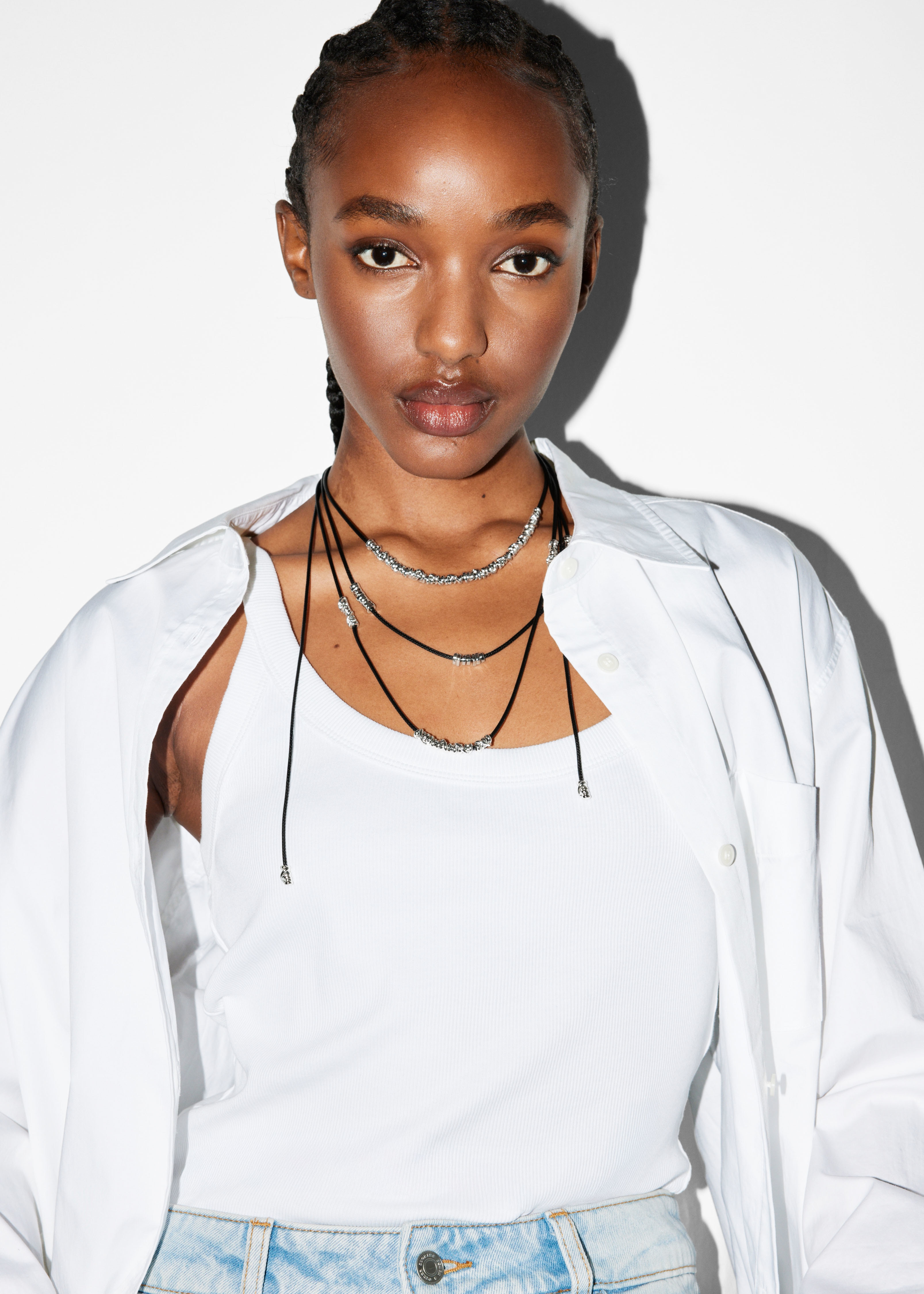 Layered String Cord Necklace - Ασημί