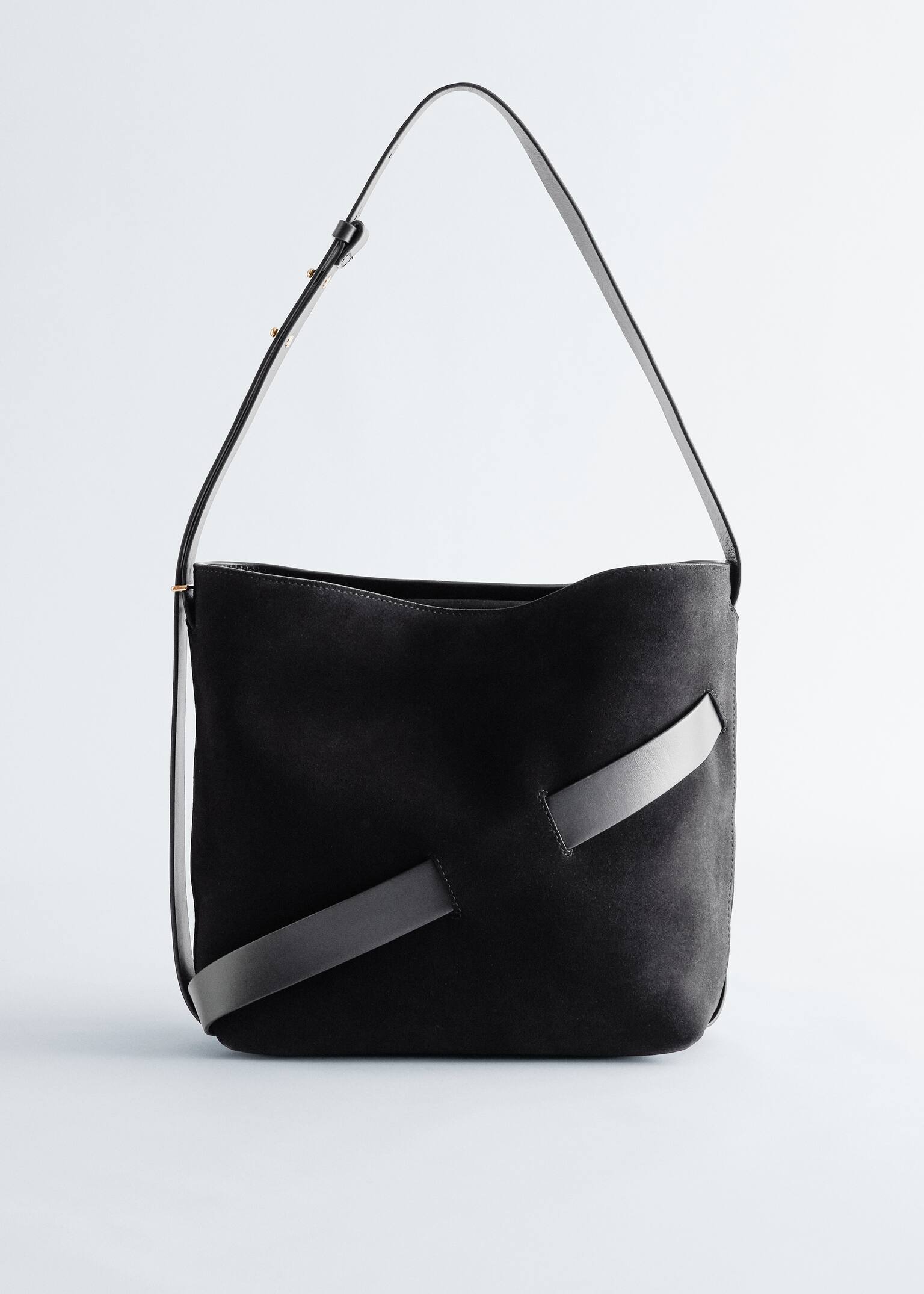 Beuteltasche aus Veloursleder - Schwarzes Wildleder/Braunes Veloursleder