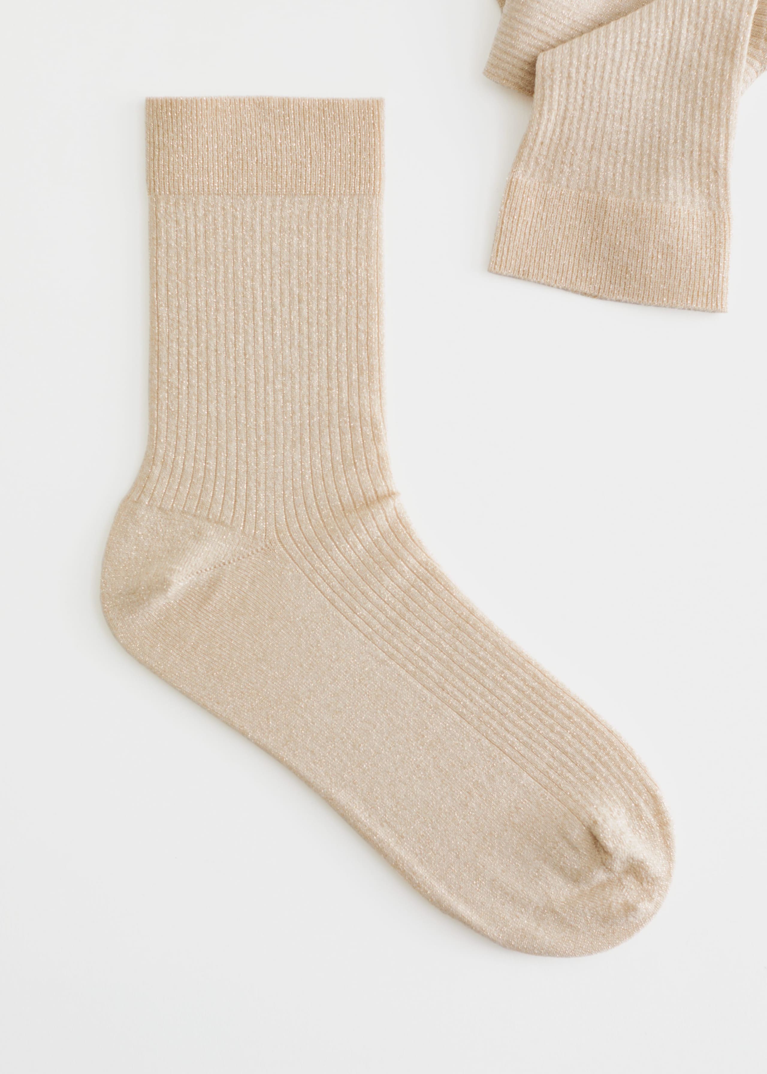 Glitter Rib Knit Ankle Socks - Brown glitter - Still Life