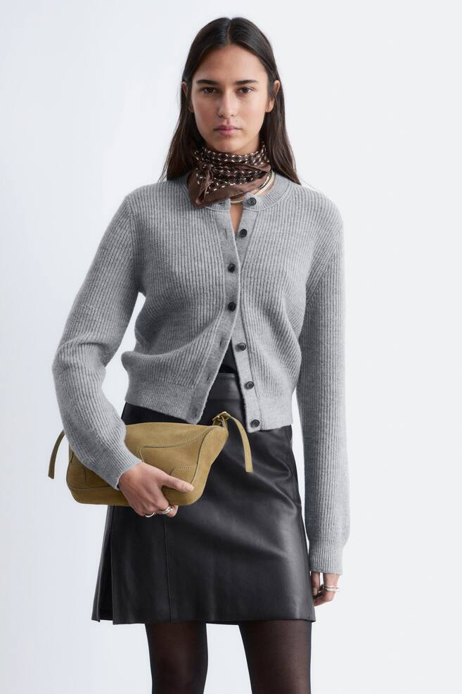 Cardigan in maglia con lavorazione a coste - Grigio mélange/Blu navy/Verde - 1