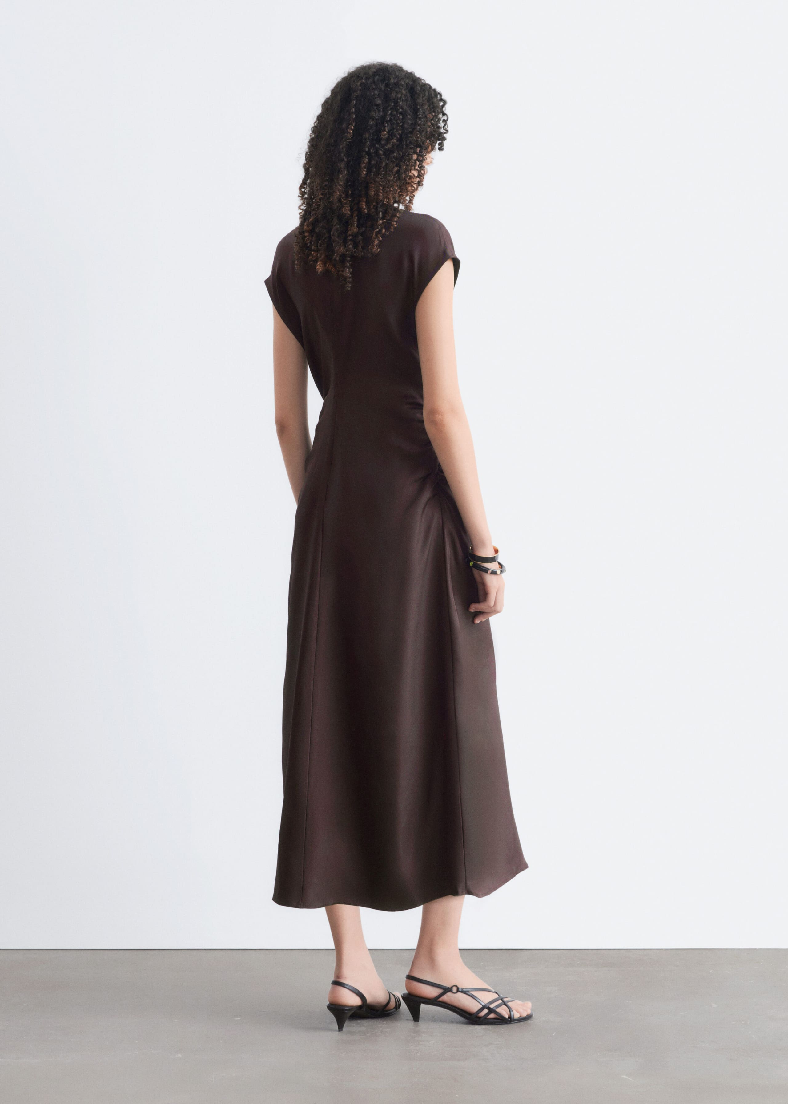 Twisted Silk Dress - Dark Brown - Lookbook