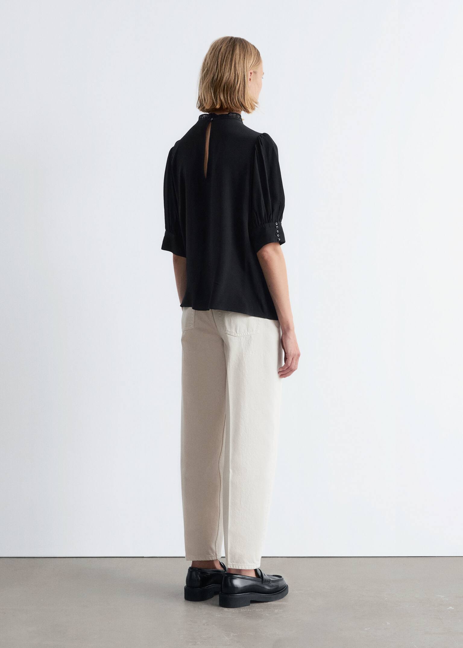 Embroidered Lace Blouse - Black/Black - 5