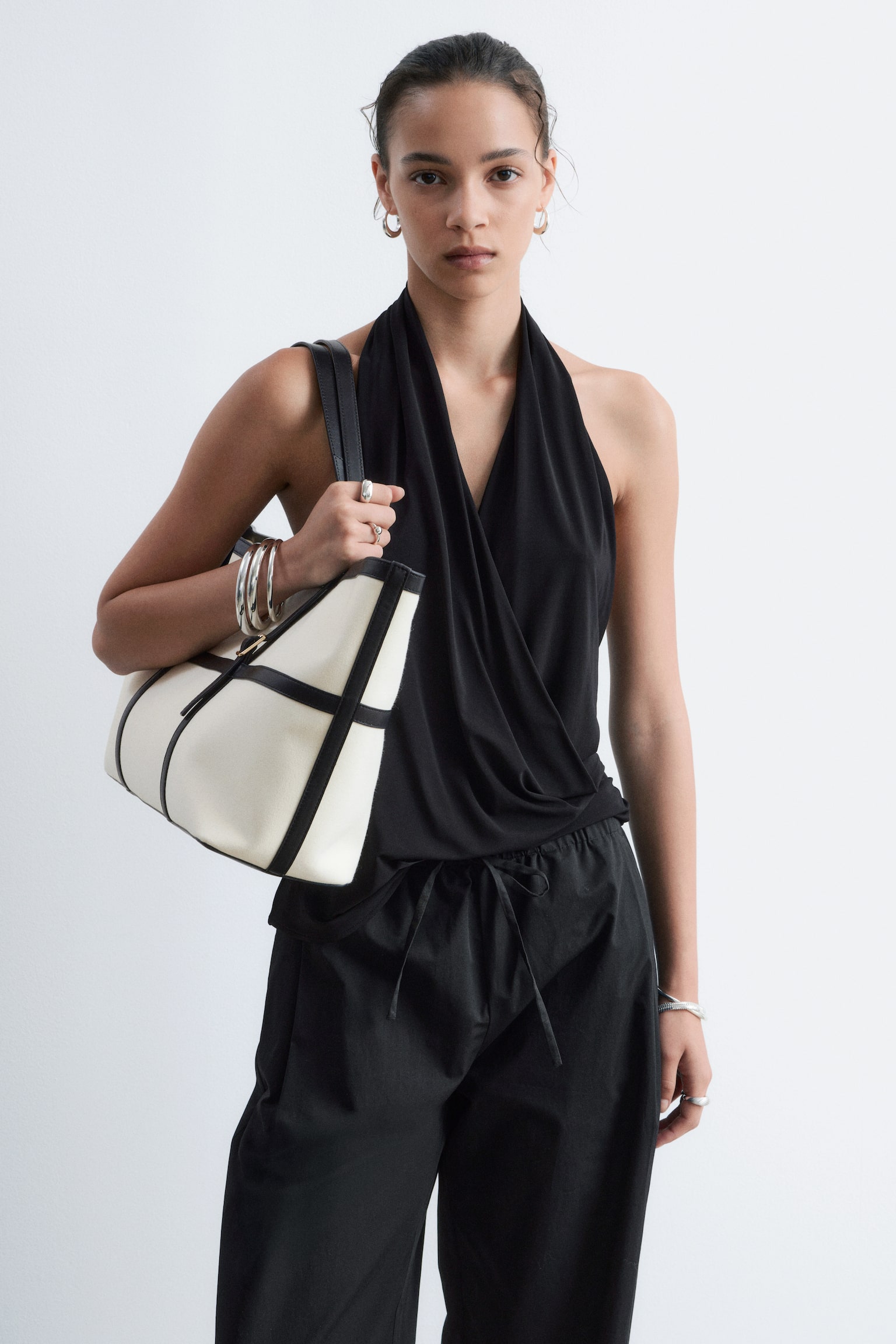 Draped Halterneck Top - Black - 1