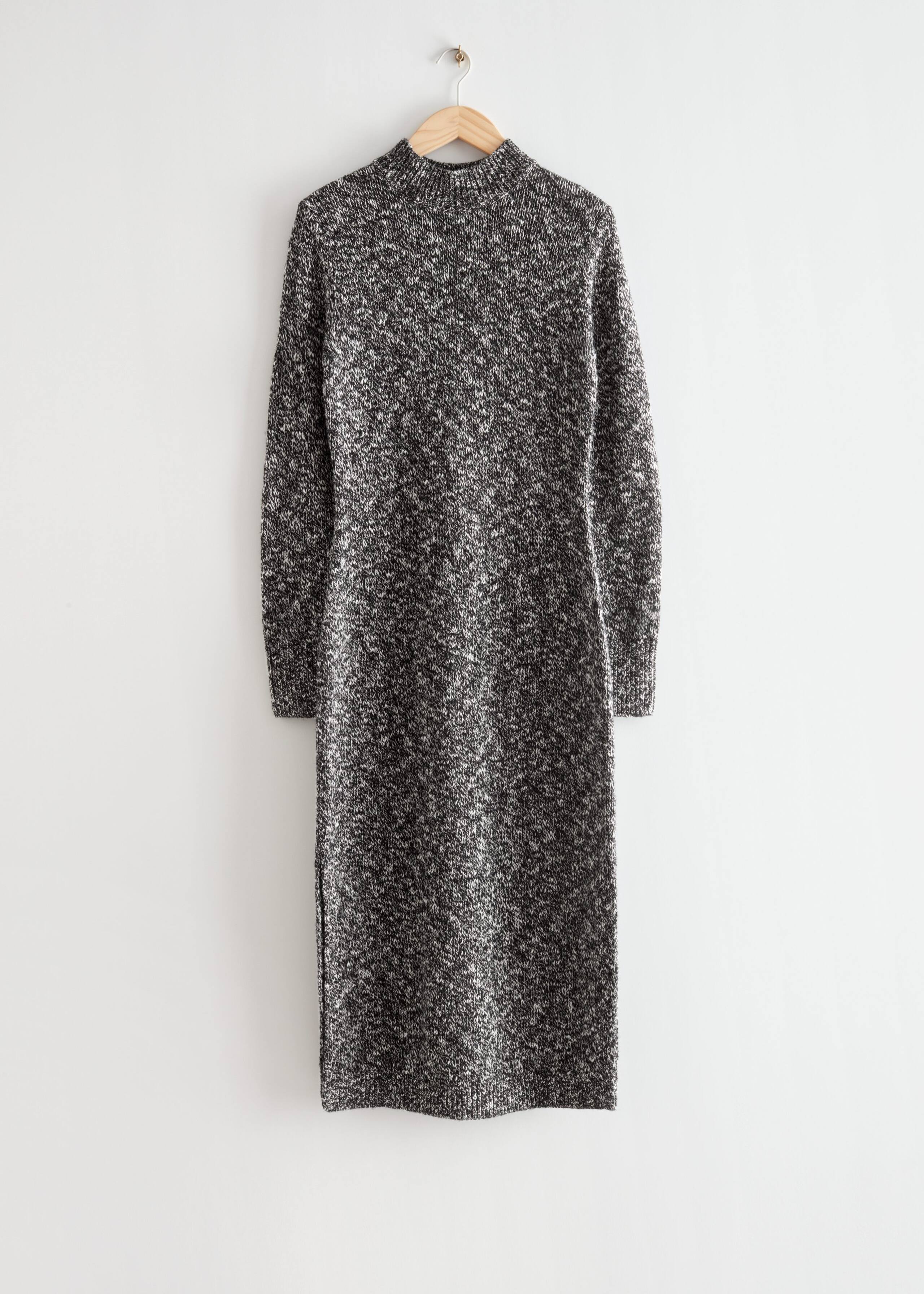 Knitted Side Slit Midi Dress - Black - Still Life