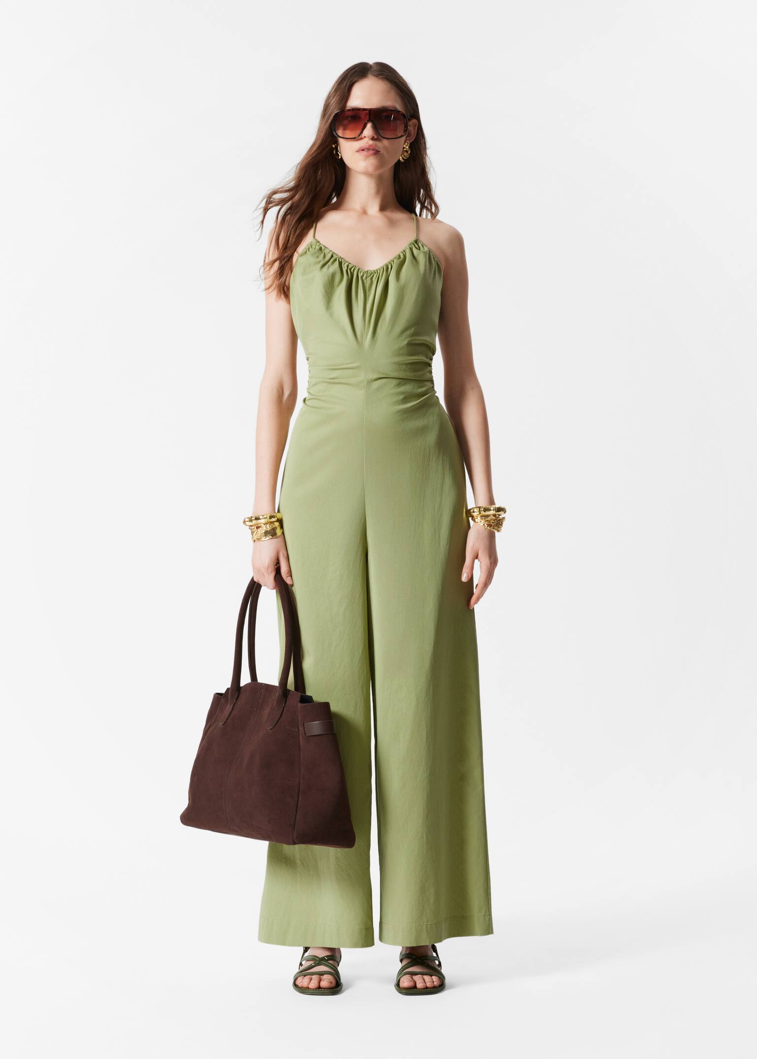 Open-Back Wide-Leg Jumpsuit - Light Green