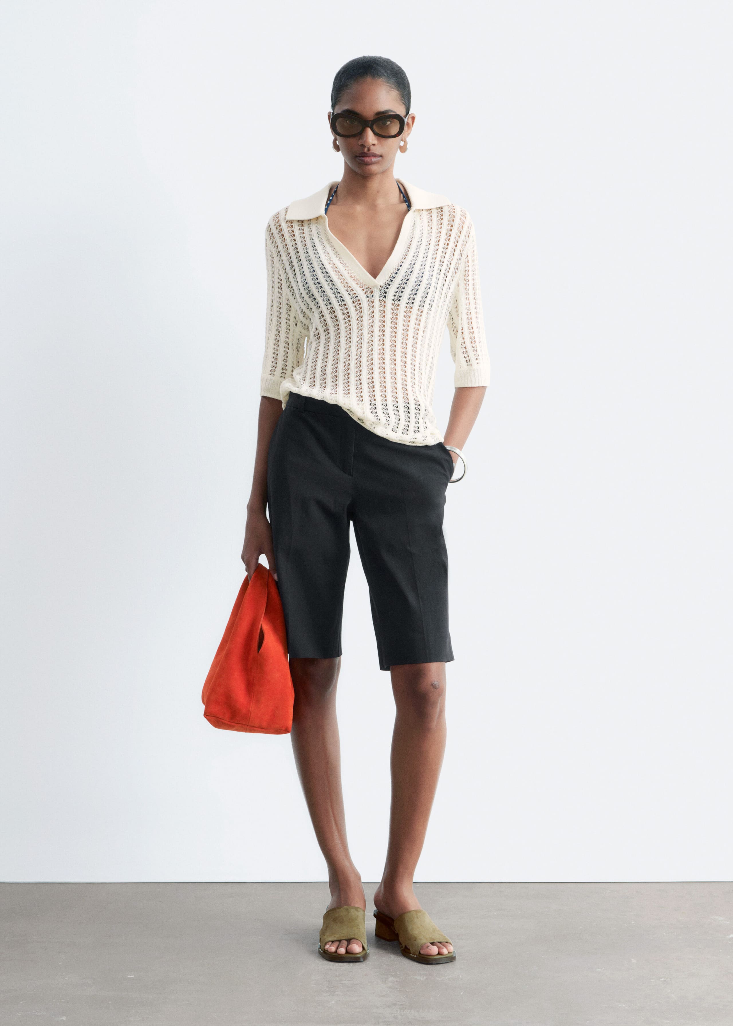 Open-Knit Polo Top - Yellow - Lookbook