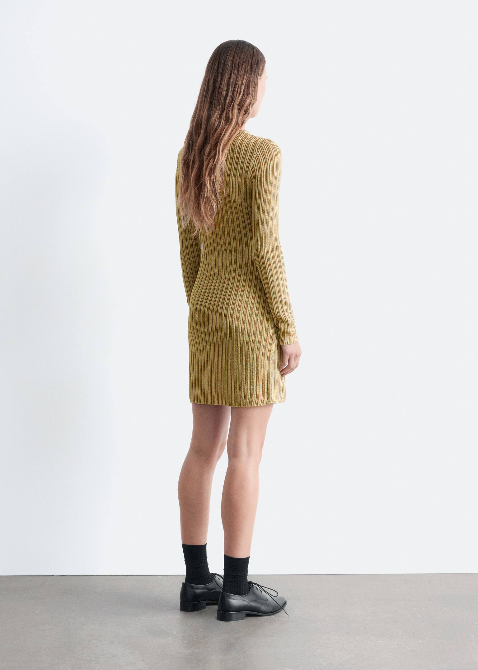 Long-Sleeve Rib-Knit Mini Dress - Gold - 6