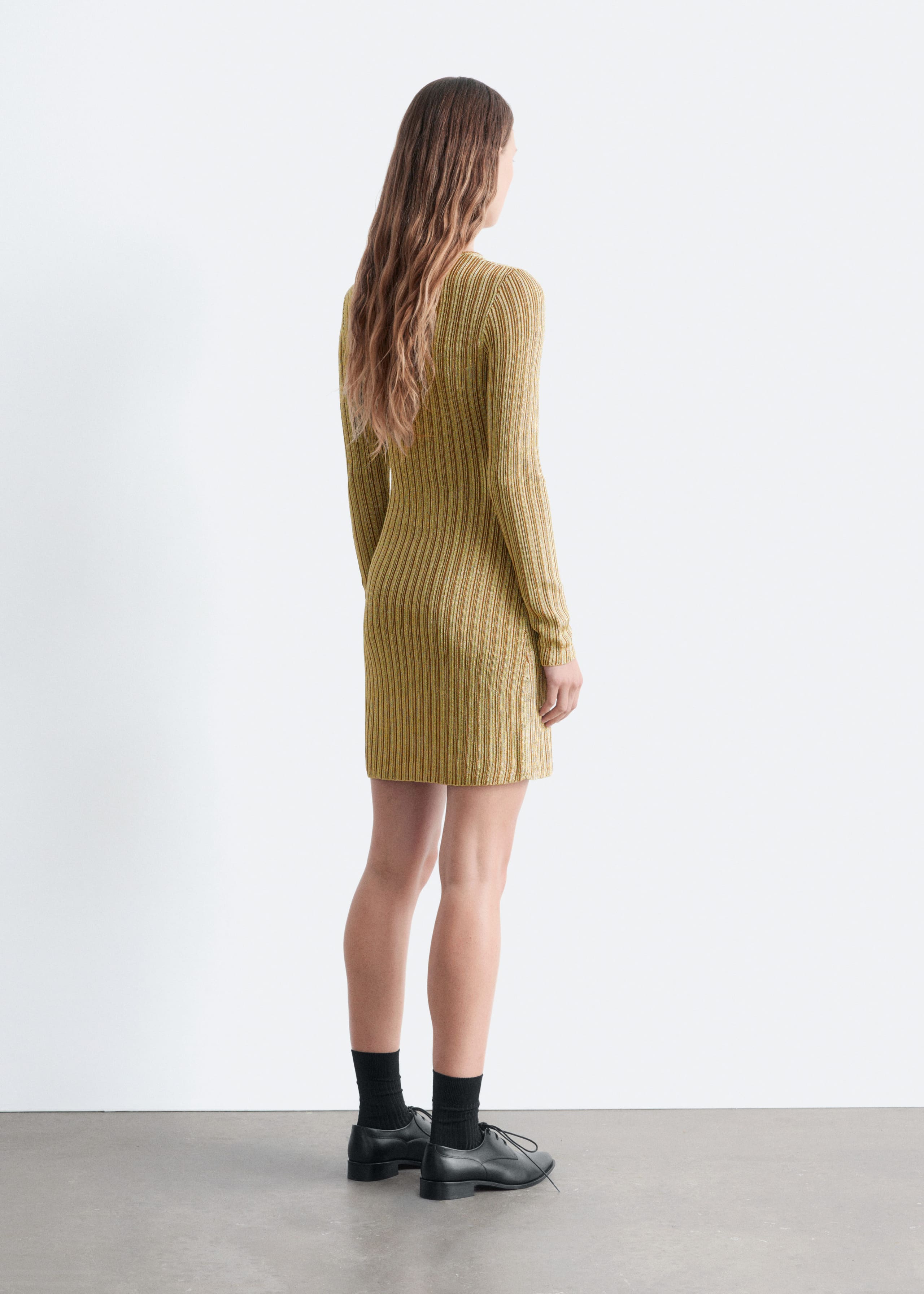 Long-Sleeve Rib-Knit Mini Dress - Silver - Lookbook