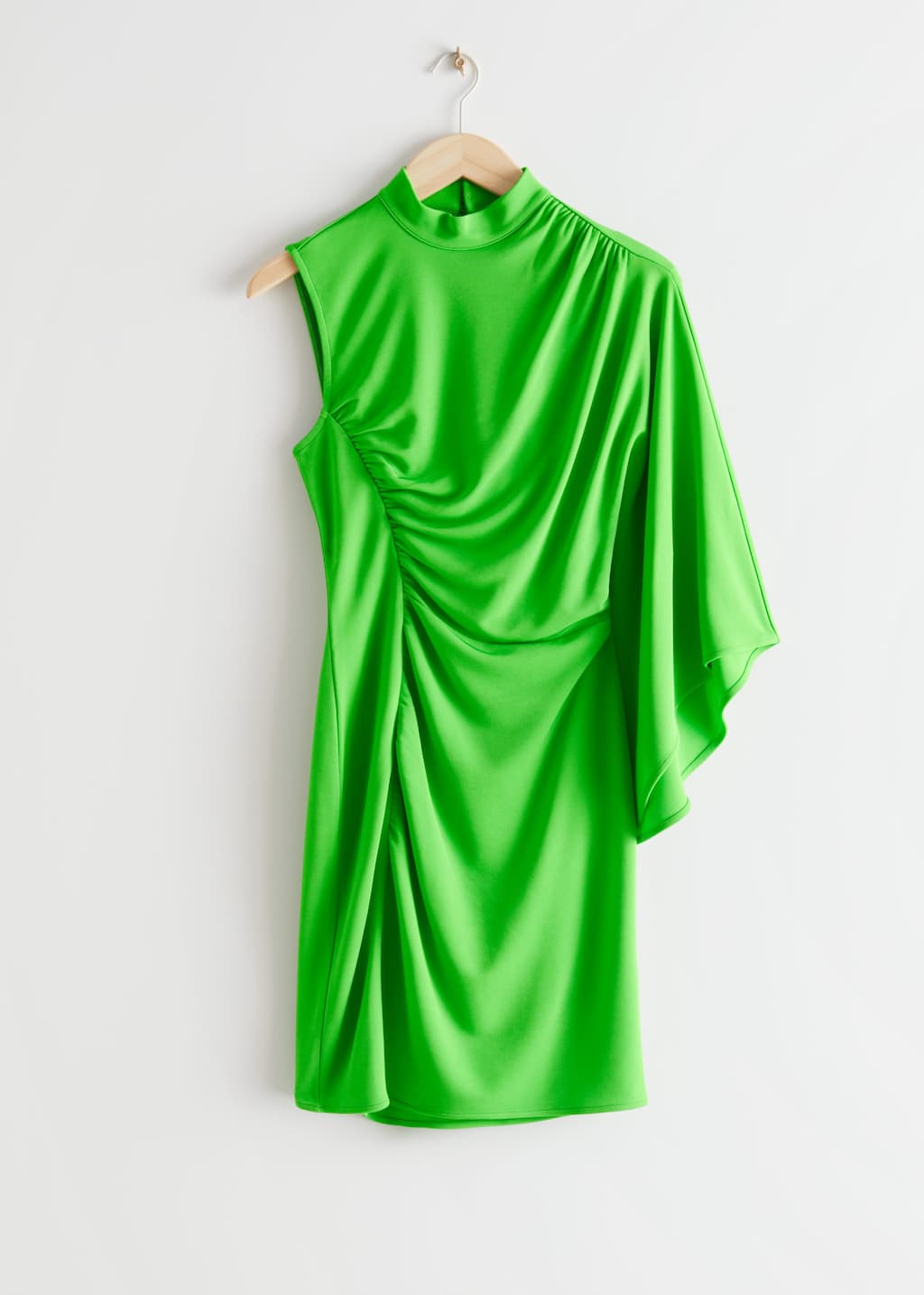 Draped One-Sleeve Mini Dress - Lime - Still Life