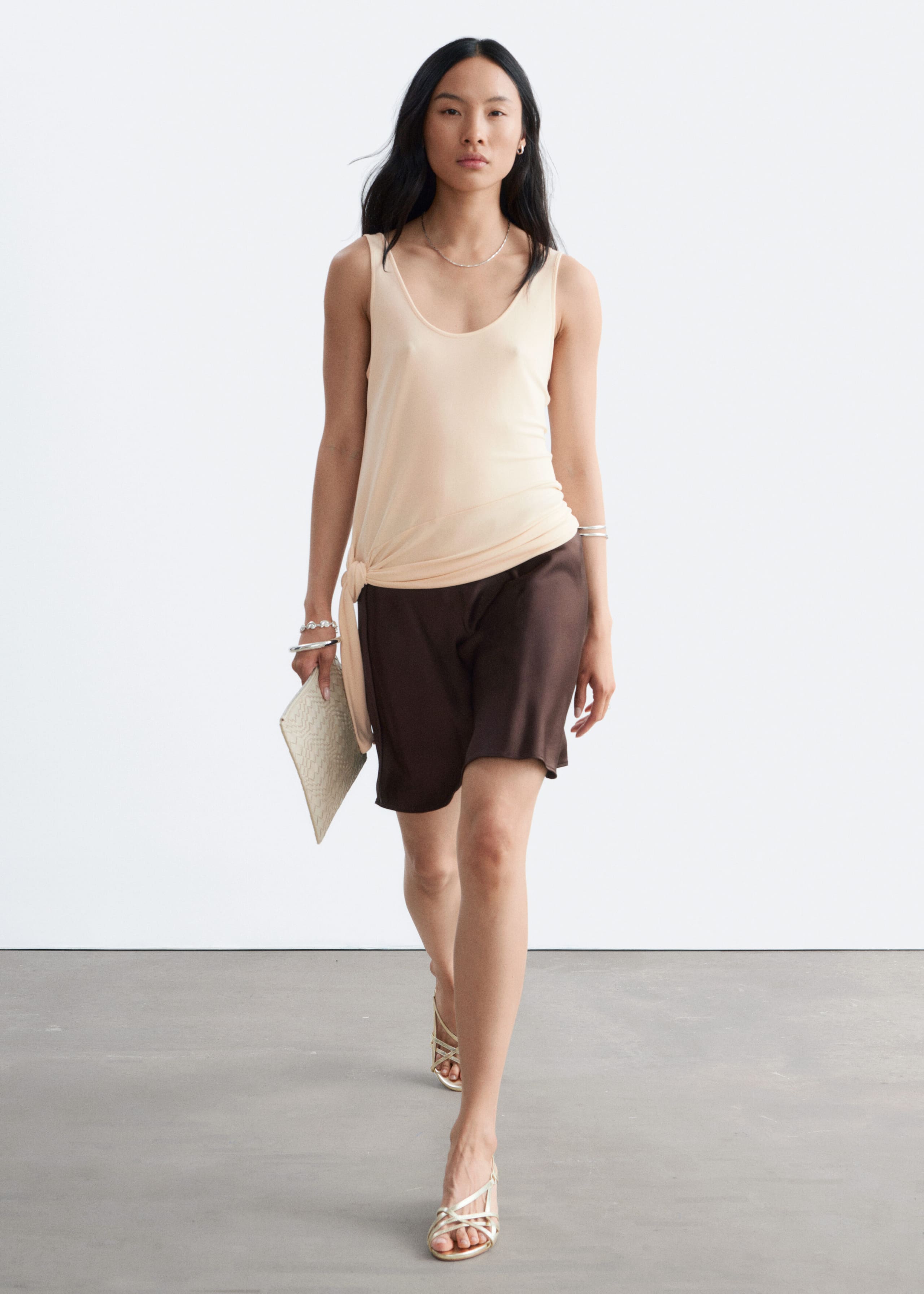 Knot-Detail Scoop-Neck Top - Light Beige - Lookbook