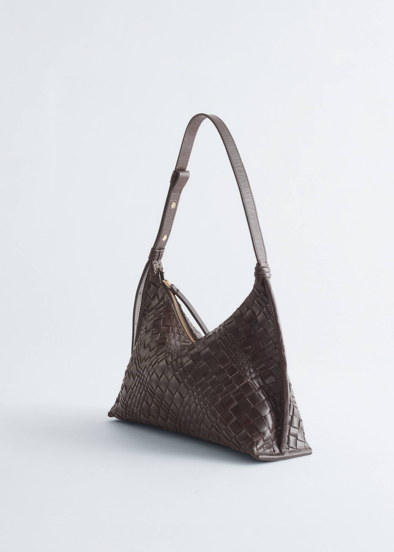 Interwoven Leather Crossbody Bag - Dark Brown/Black/Khaki Green - 6