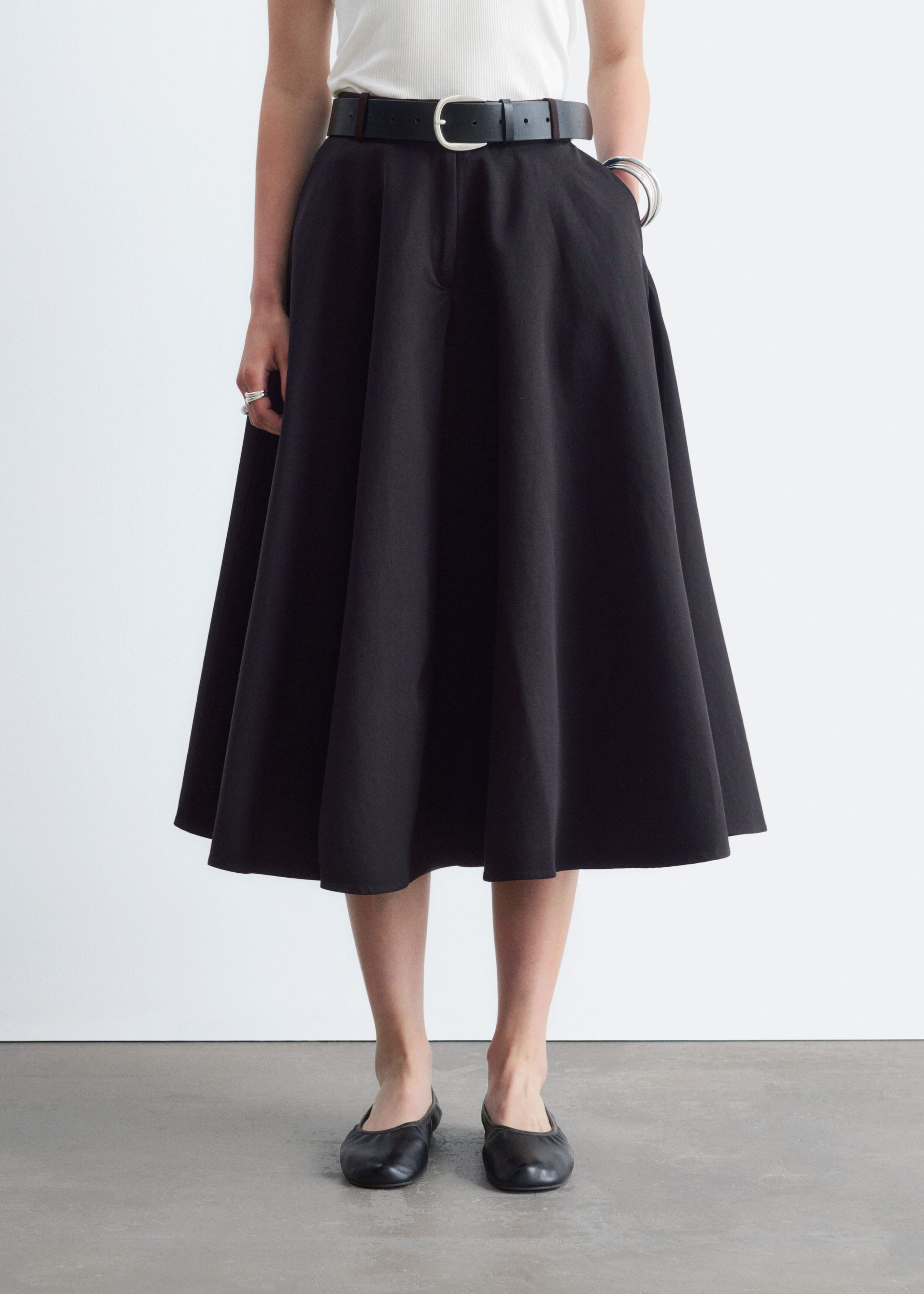 Tailored Circle Cut Skirt - Black - Lookbook