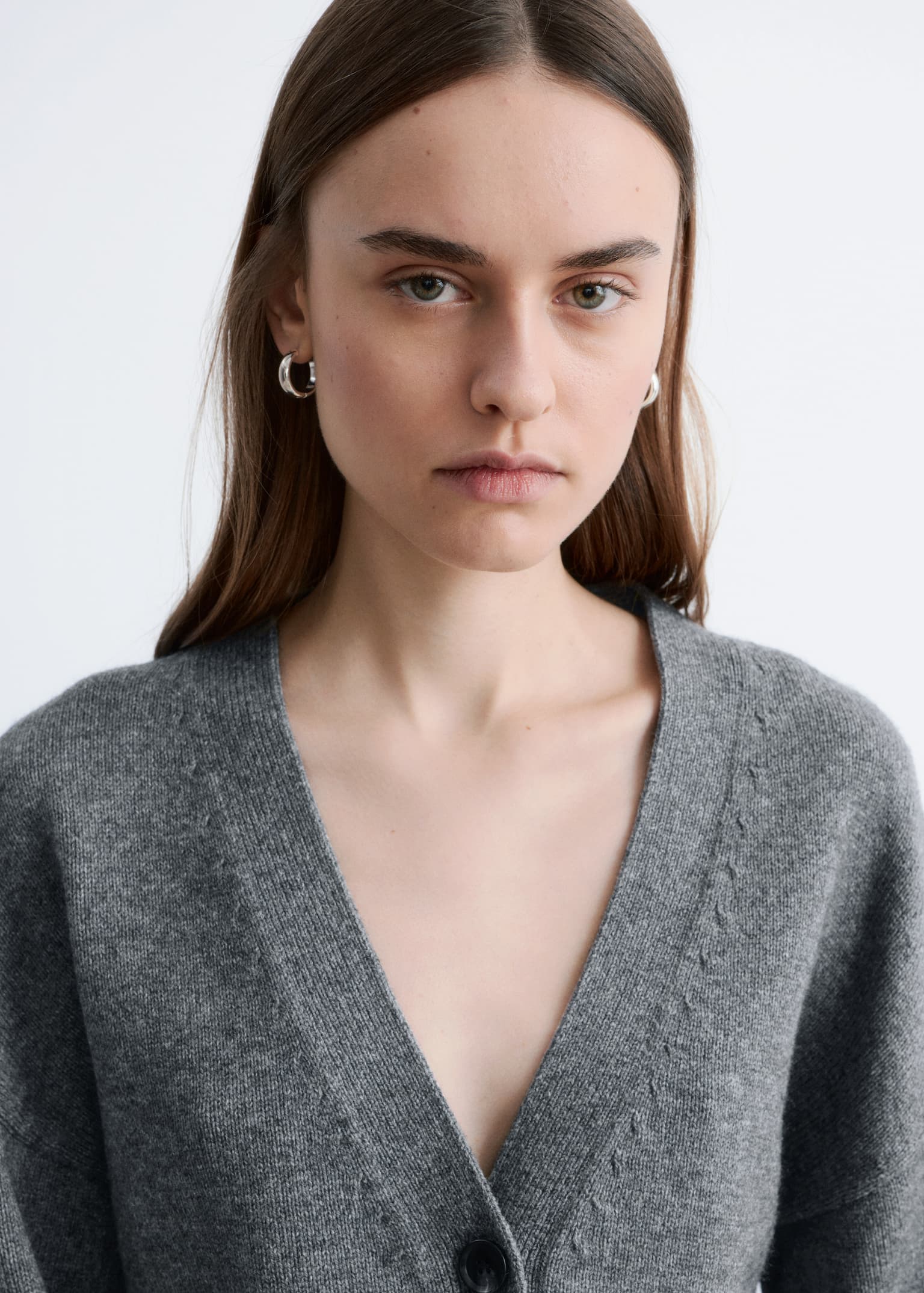 Tapered Knit Cardigan - Dark Grey/Beige - 6