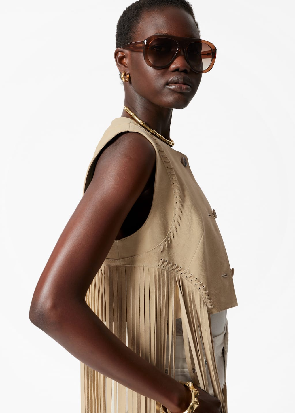 Débardeur en daim à franges - Beige - Lookbook