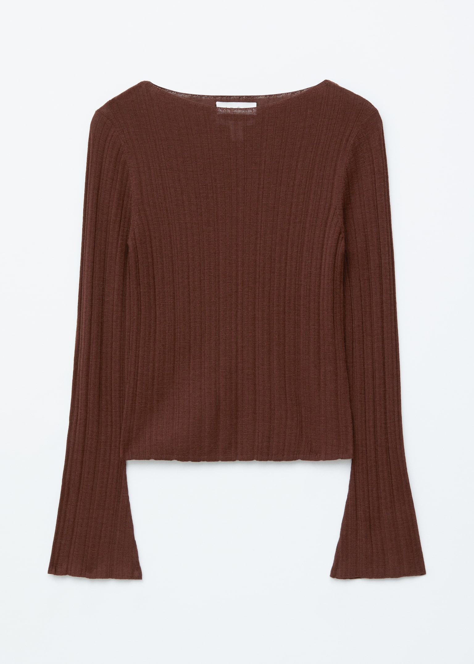 Rib-Knit Wool Boatneck Top - Dark Brown/Dark Red - 2