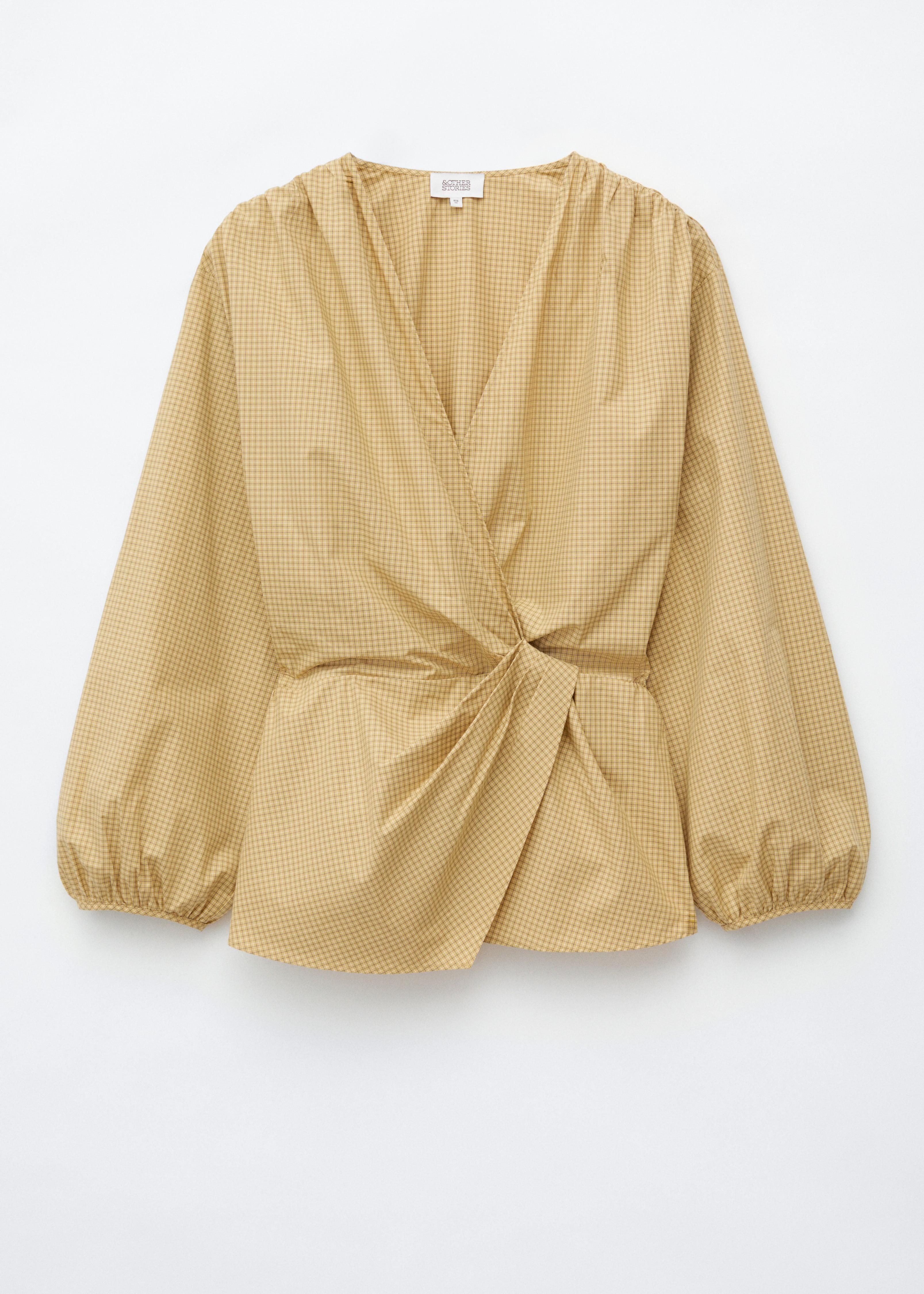 Katoenen blouse met overslag - Geel/geruit/Lichtblauw