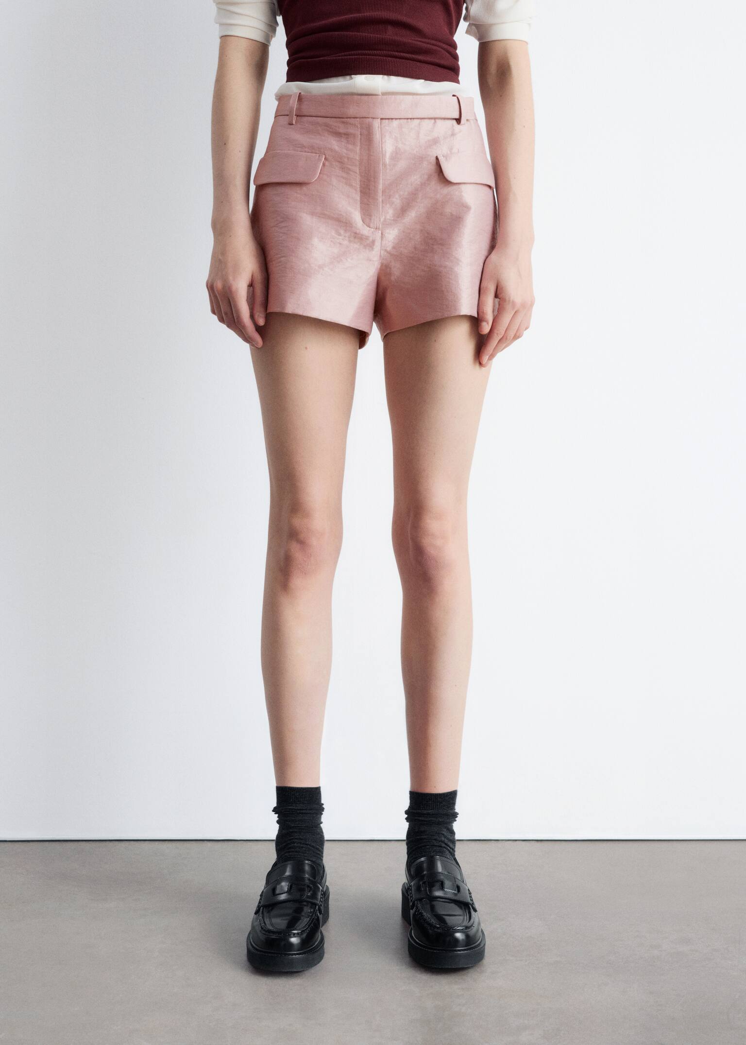 Minishorts i satin - Støvet pink - 4
