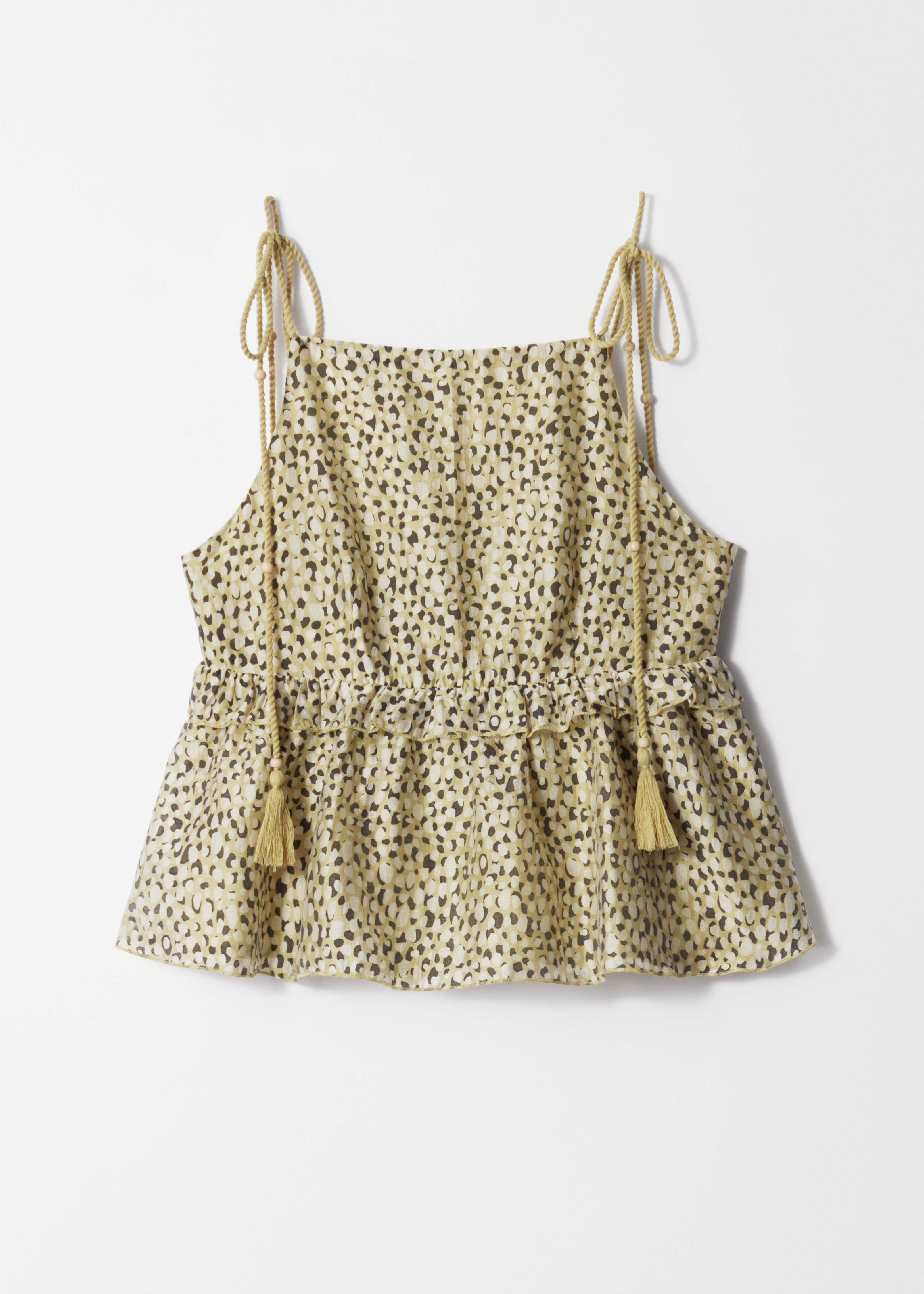 Top s volánovým peplumom - Abstraktný vzor/Oranžová