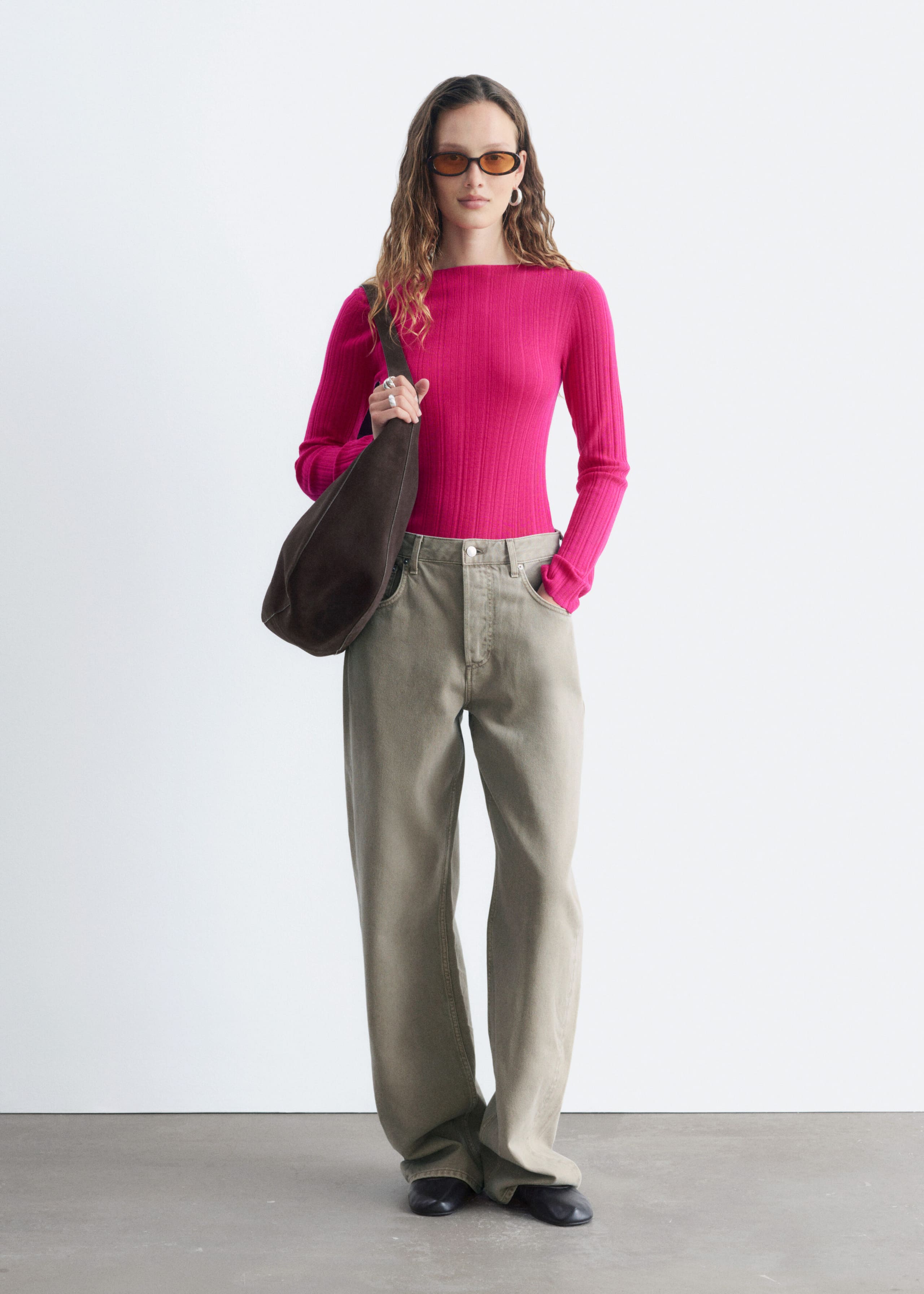 Rib-Knit Wool Boatneck Top - Bright Pink - Still Life