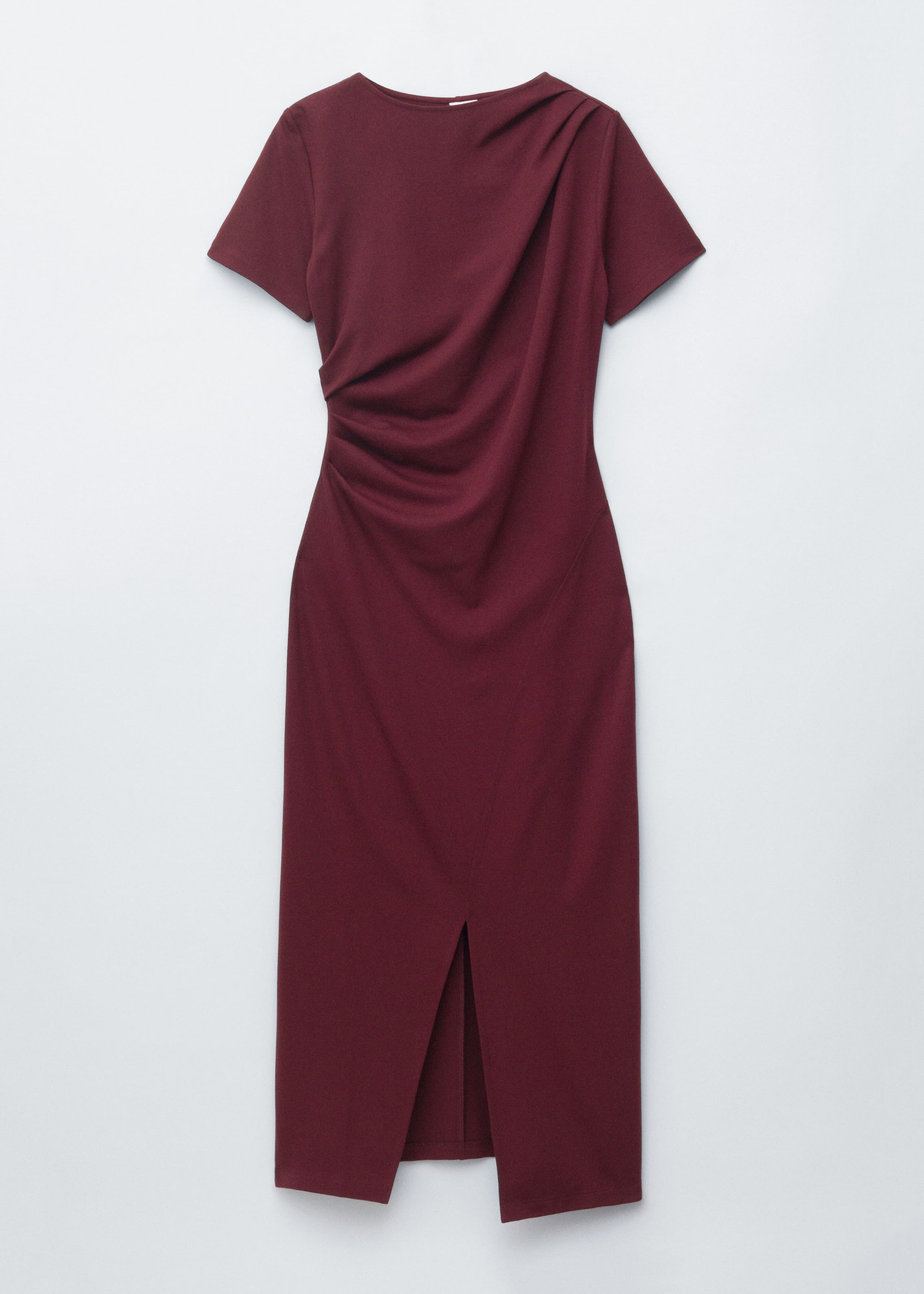 Draped Short-Sleeve Midi Dress - Dark Red - Still Life