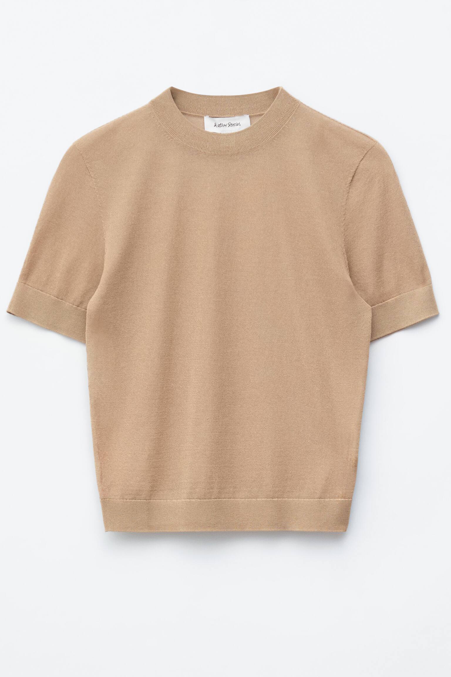 Fijngebreid T-shirt-Beige - 2