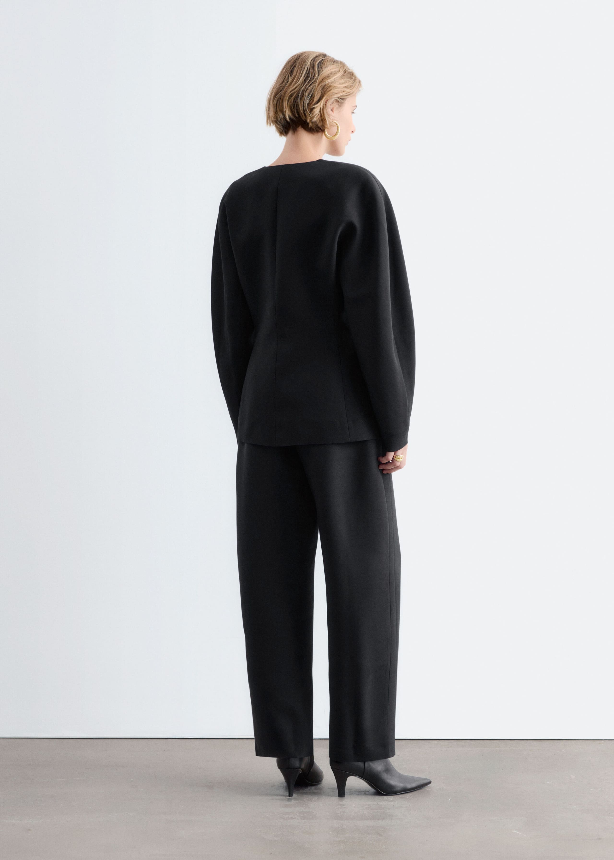 Collarless Sculpted Blazer - Black - Lookbook