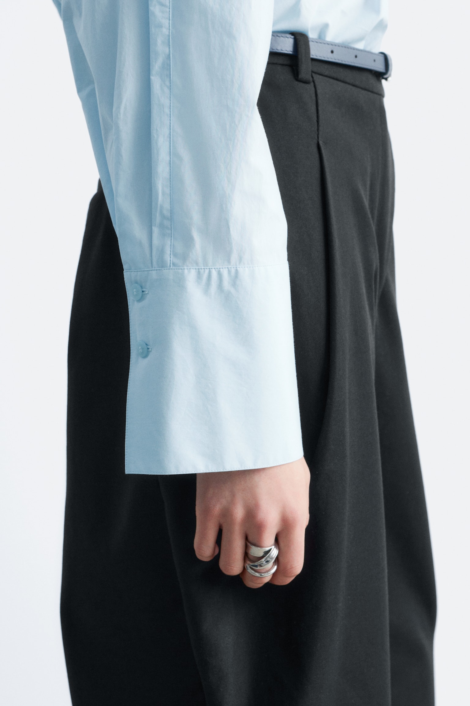 Blusa fruncida de cuello alzado - Azul claro - 3