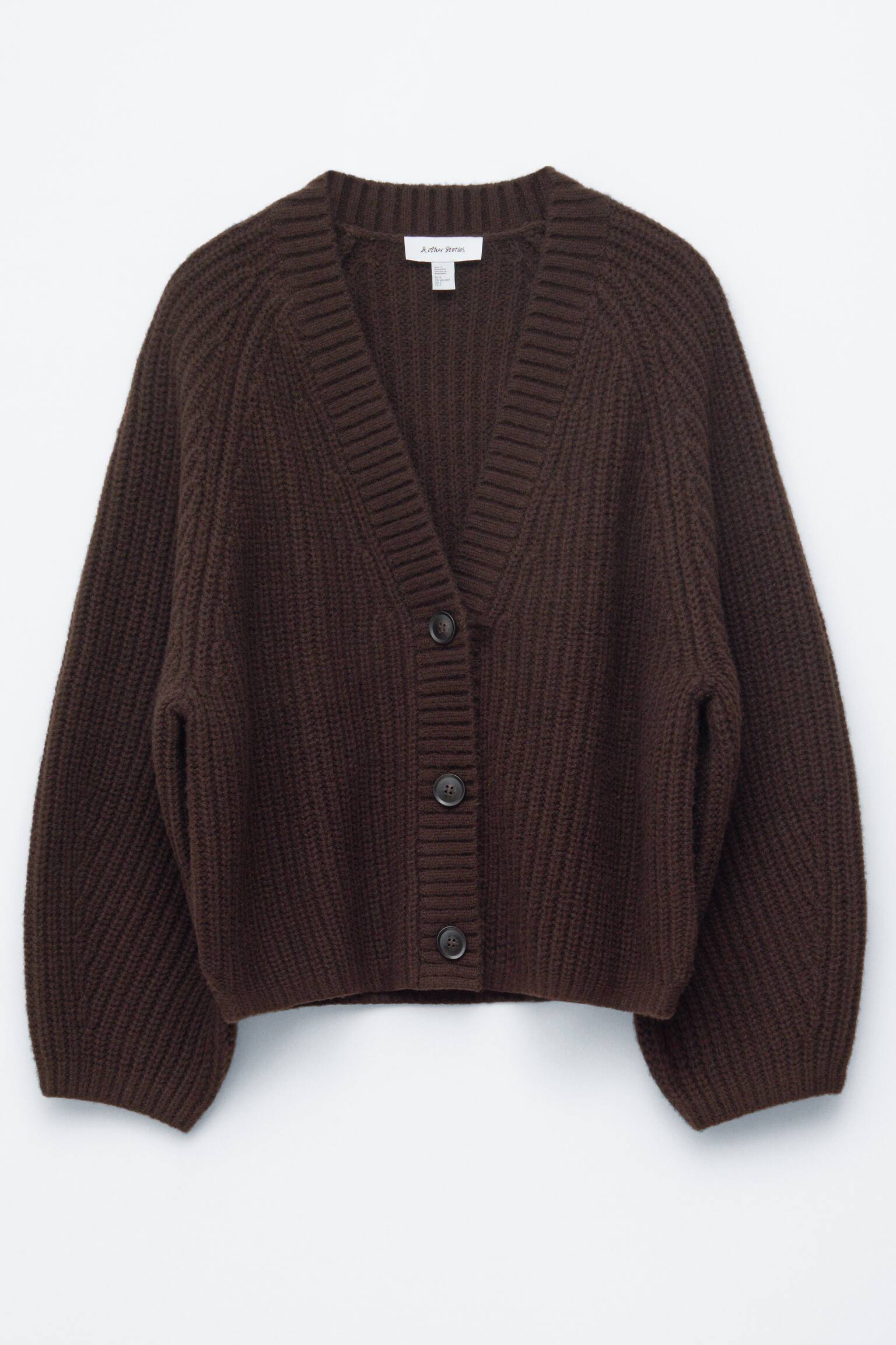 Kraftig ribstrikket cardigan - Mørkebrun/Blåmeleret - 2