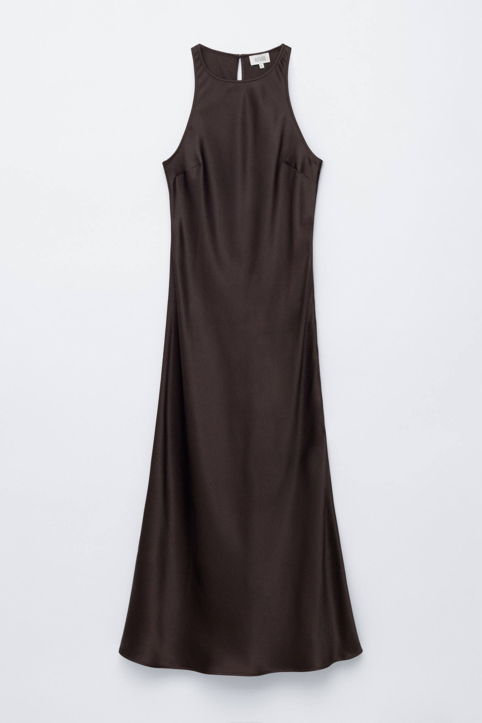Sleeveless Satin Midi Dress-חום כהה - 2
