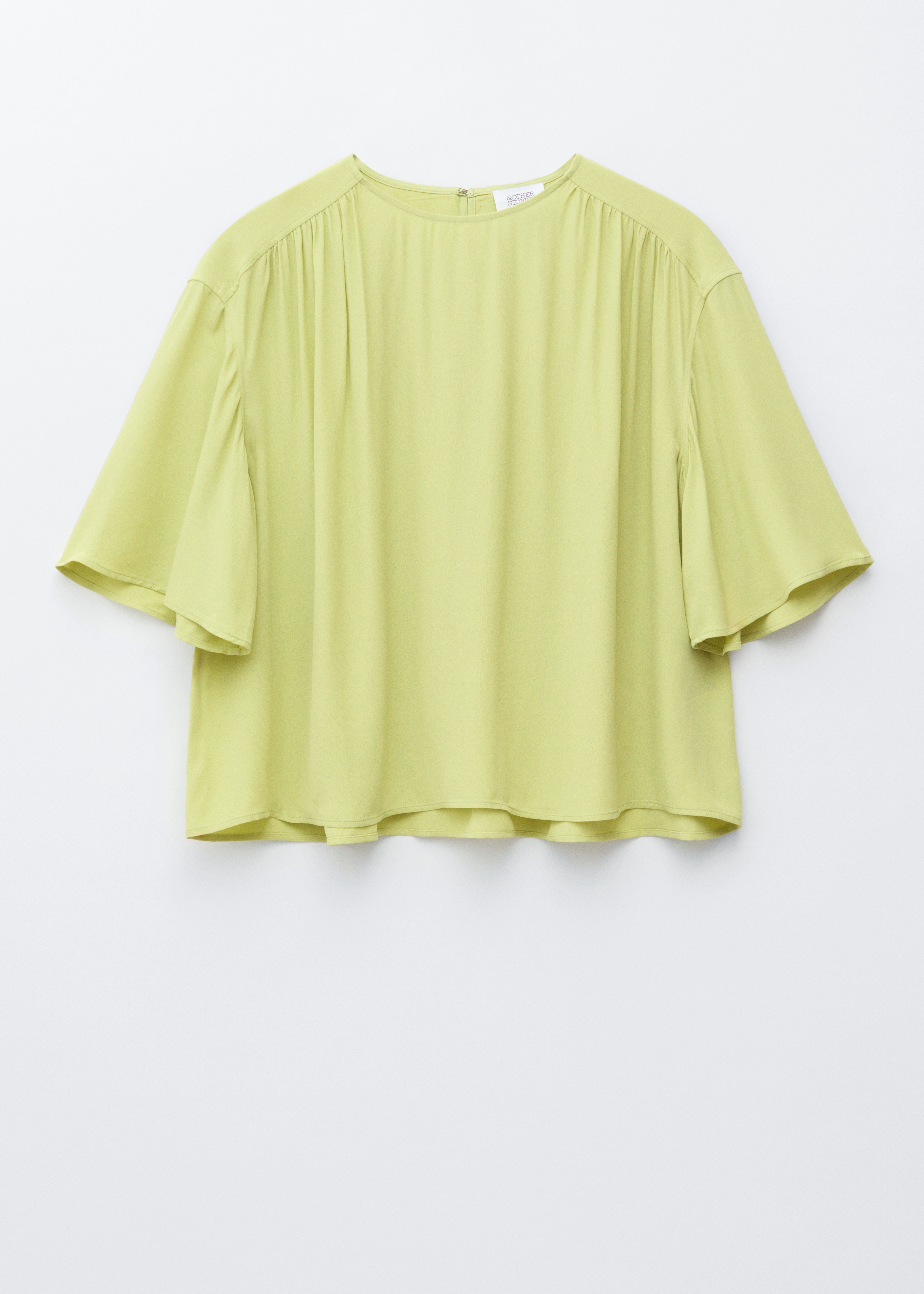 Blusa in crêpe arricciata - Chartreuse/Beige