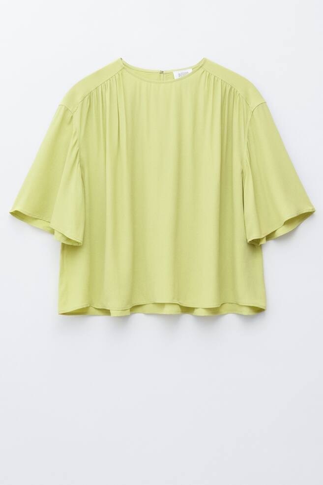 Blouse froncée en crêpe - Chartreuse/Rouge/Motif fleuri/Beige - 1