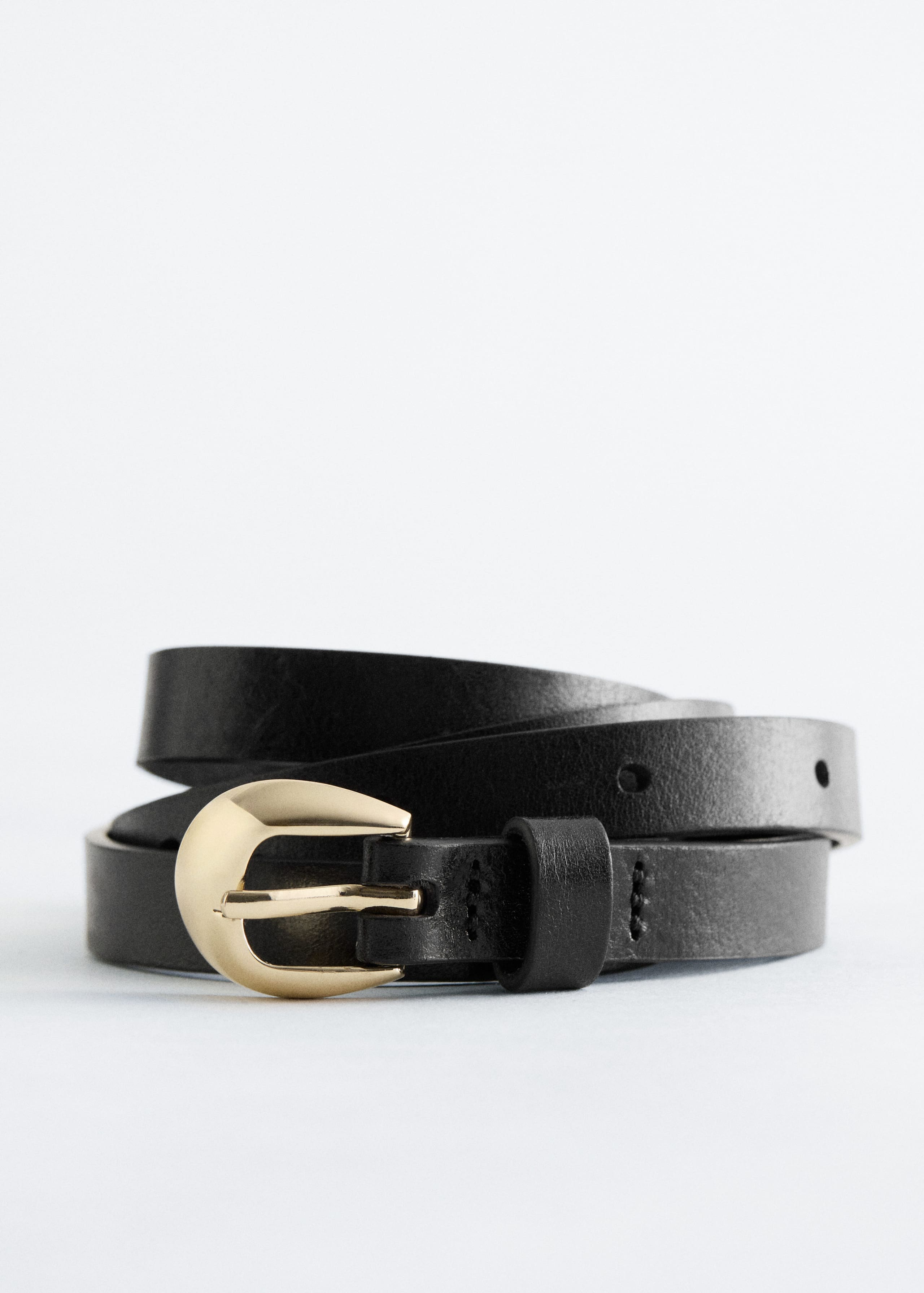 Image of Crescent-Buckle Slim Leather Belt