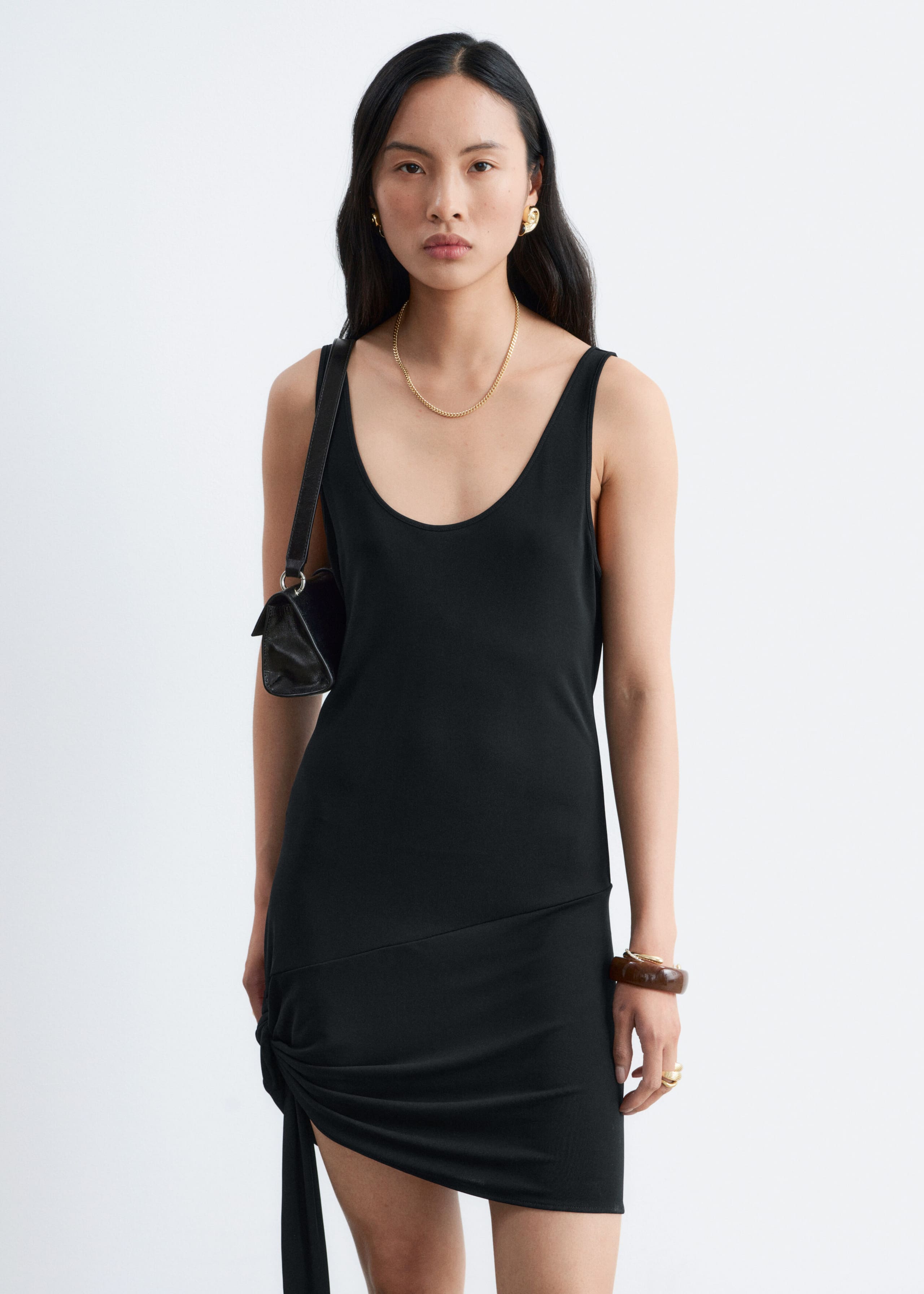 Tie-Hem Mini Dress - Black - Lookbook