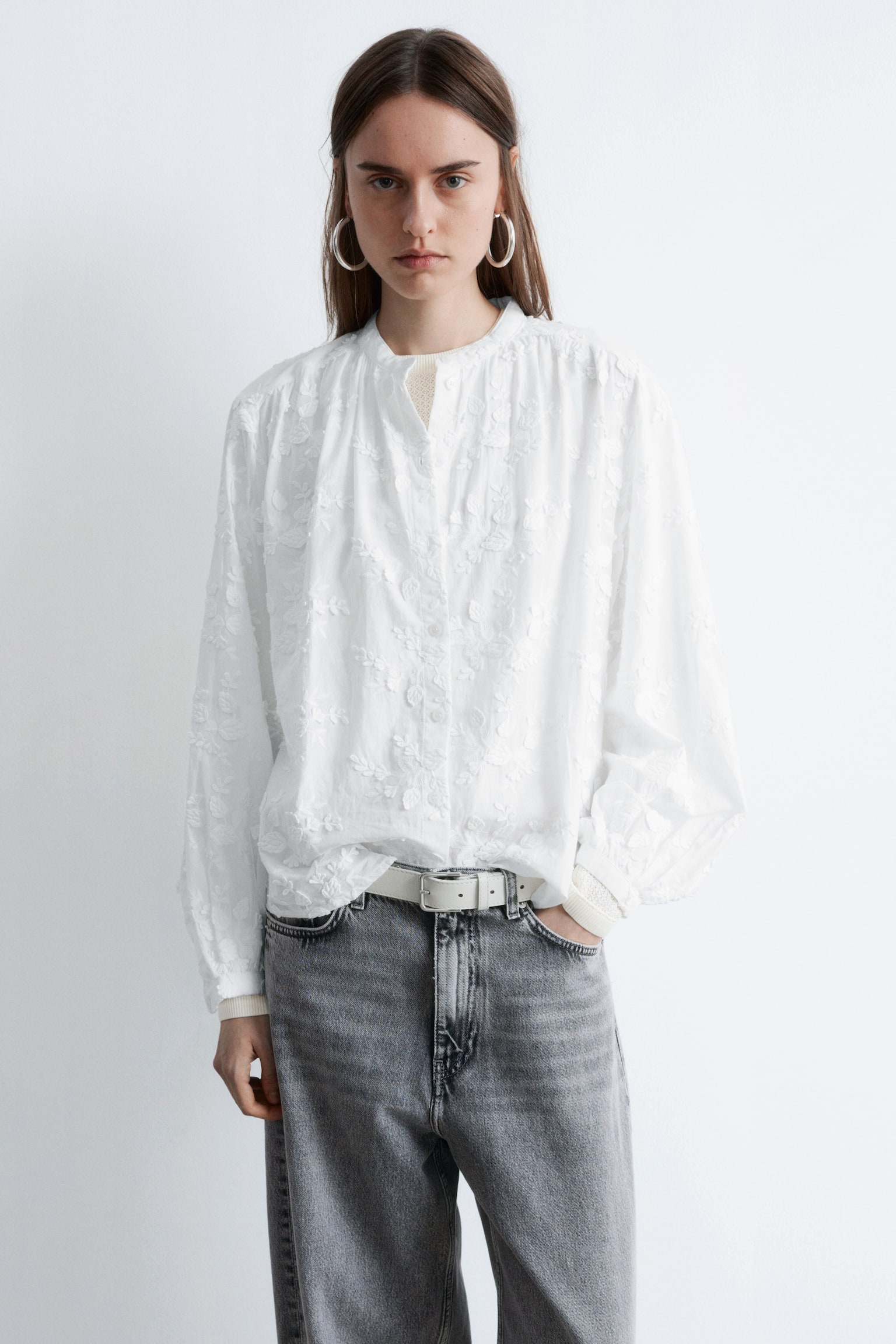 Voluminous Floral-Appliqué Blouse - 7