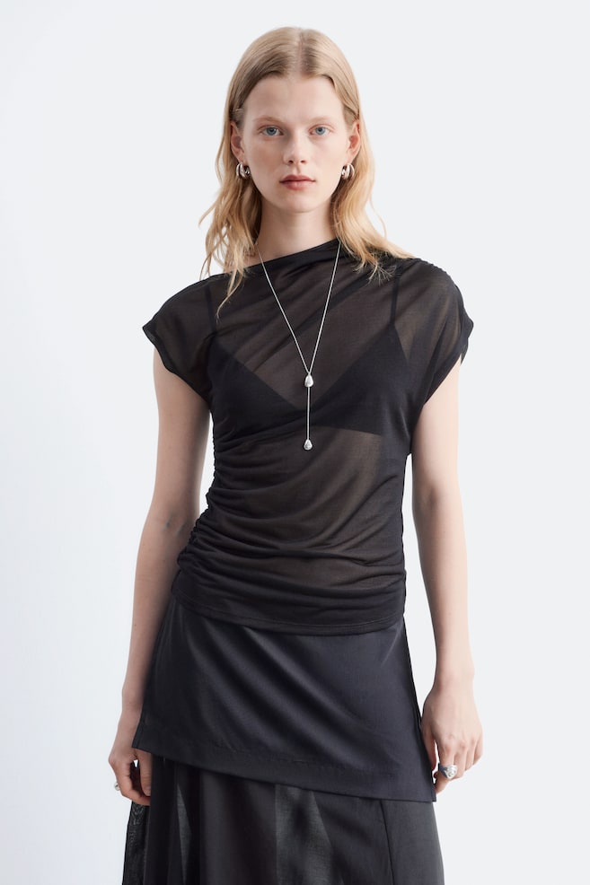 Top com franzidos - Preto/Cor-de-rosa - 1